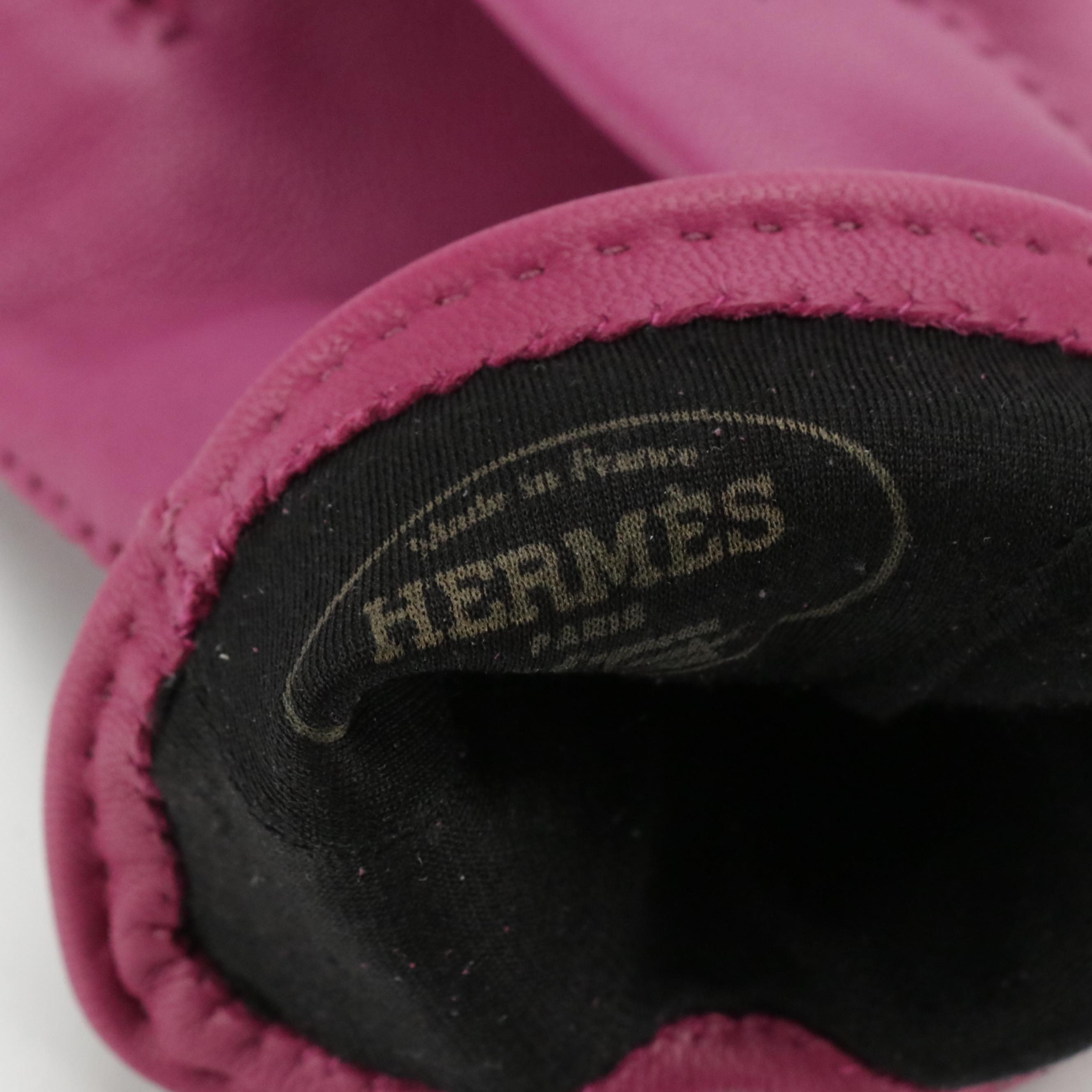 Hermès Magenta Lambskin Leather Gloves in Box