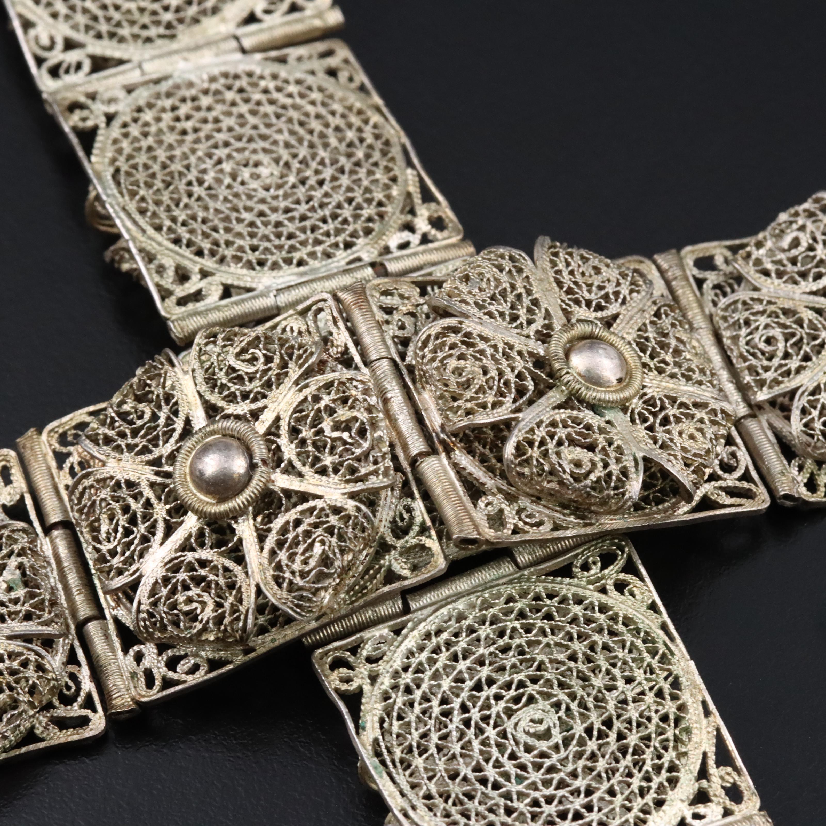 Pair of Palestinian Sterling Cannetille Floral Bracelets