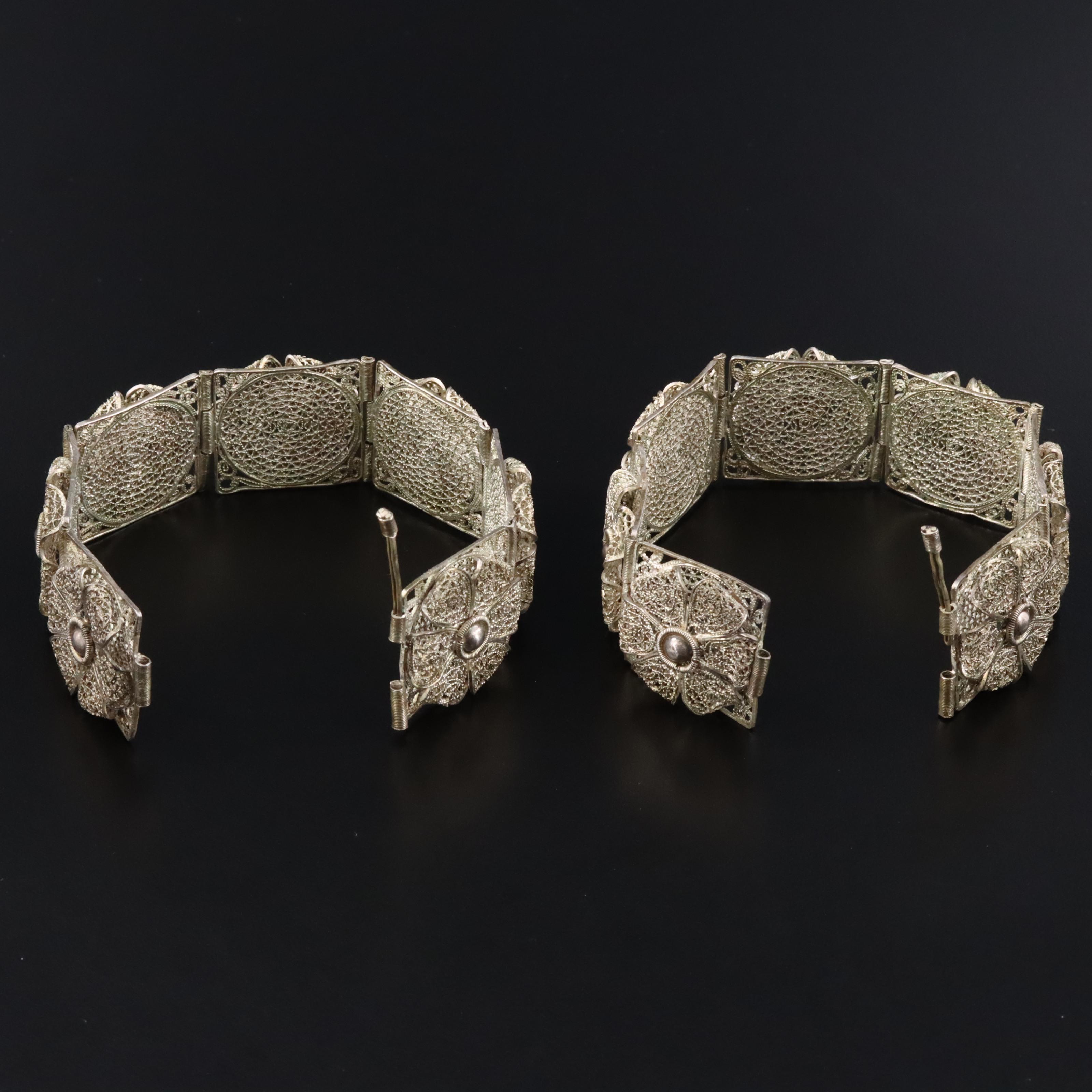 Pair of Palestinian Sterling Cannetille Floral Bracelets