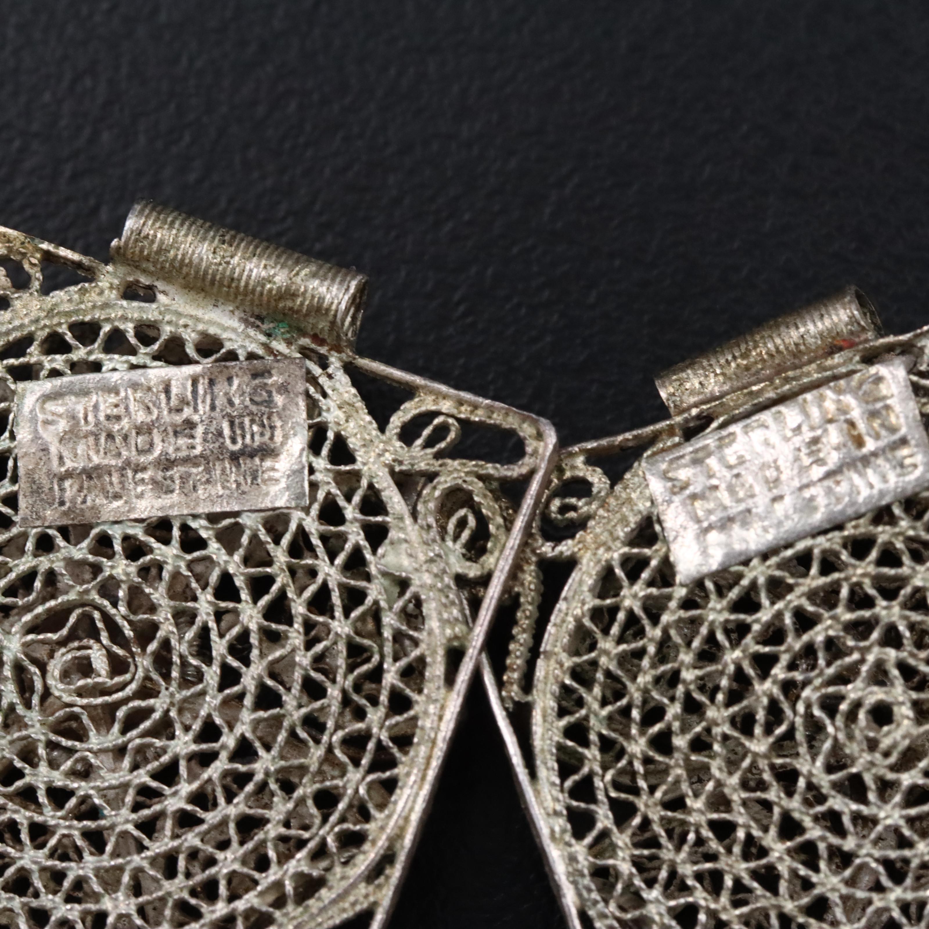 Pair of Palestinian Sterling Cannetille Floral Bracelets