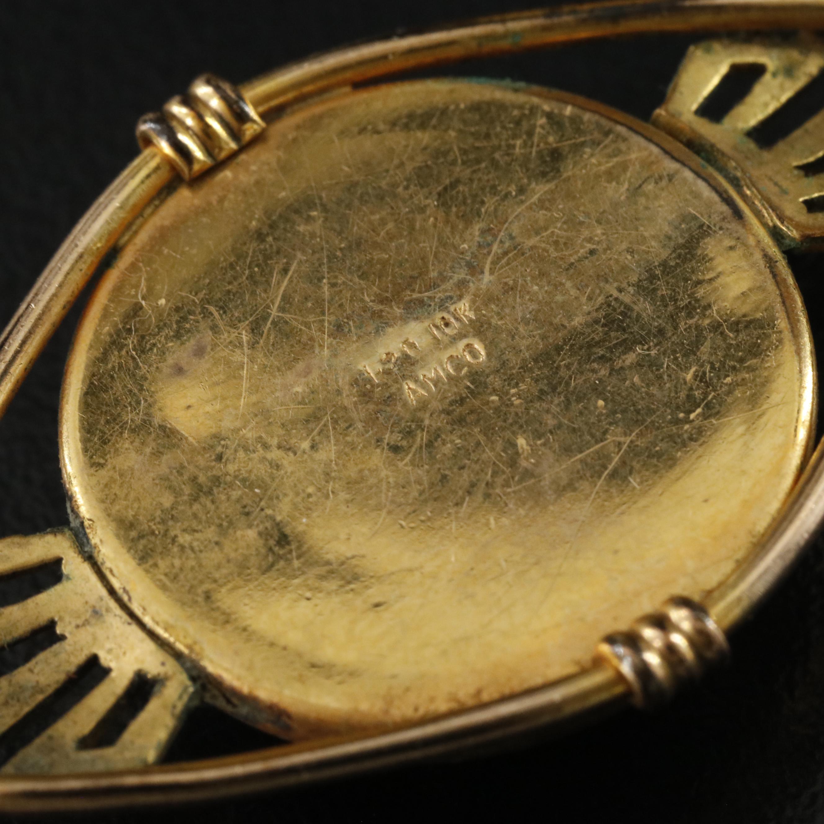 1930s Deco Reverse Painted Over Mother-of-Pearl Equestrian Pin