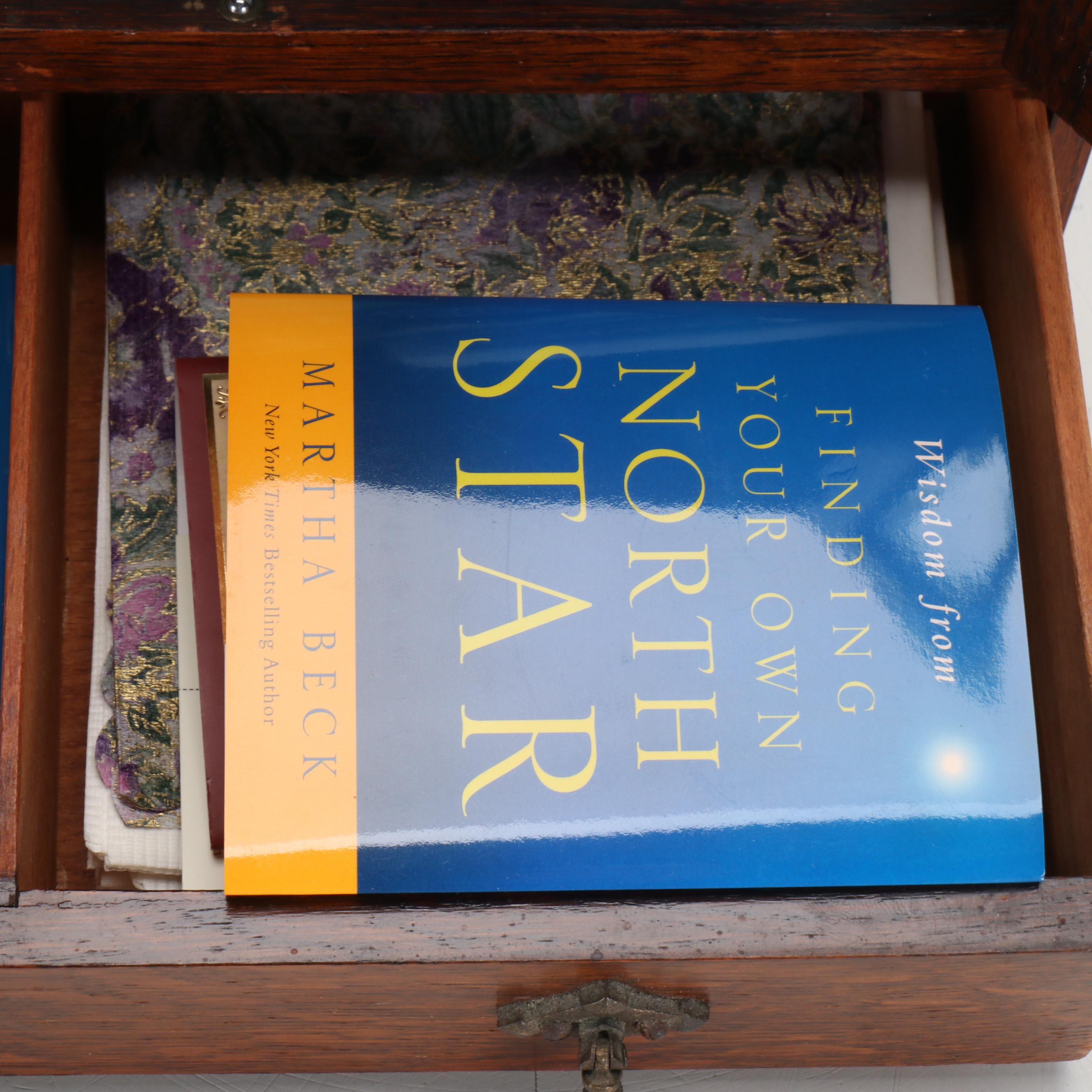 Vintage Wood Cabinet with Books and Dust Jackets