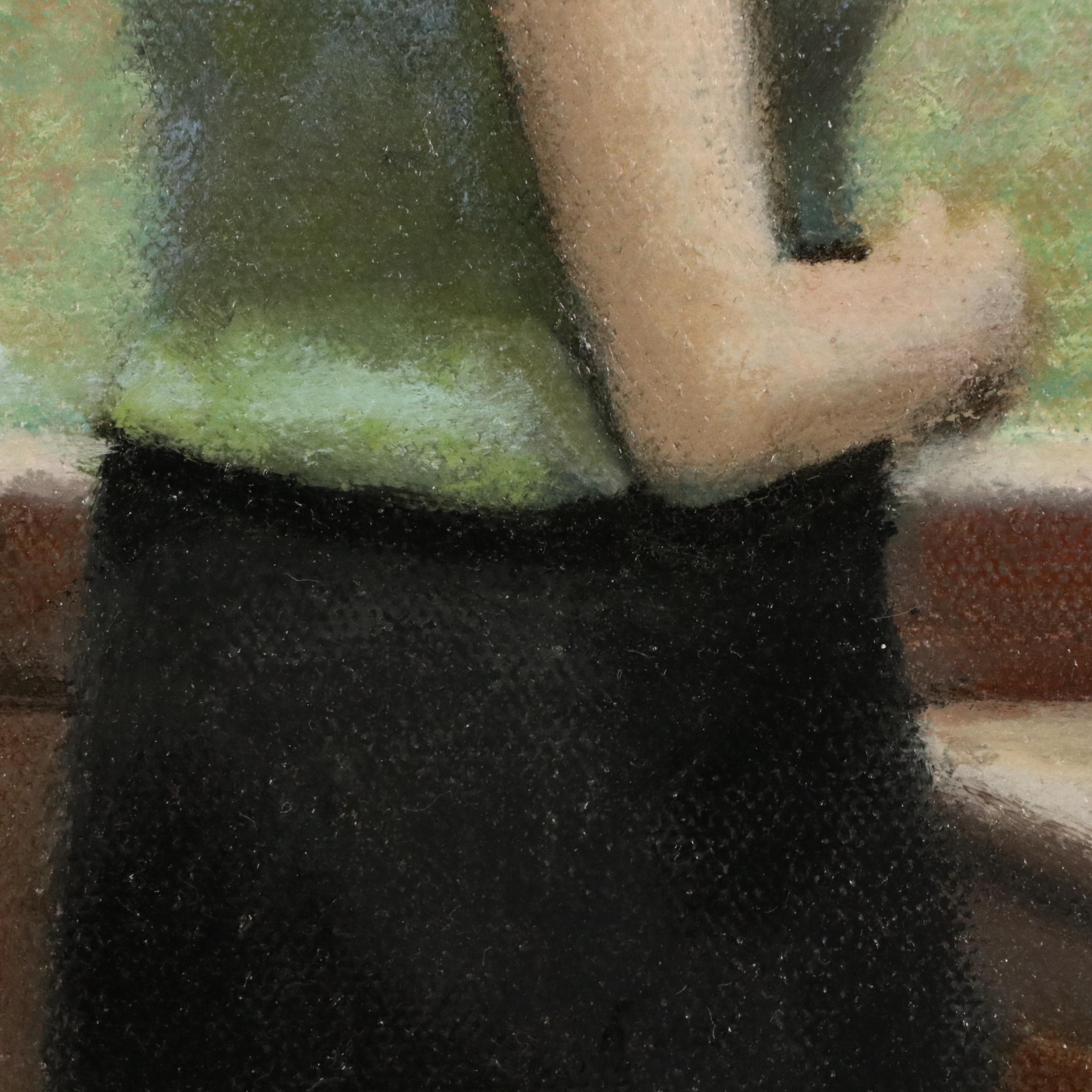 Alan Cours Oil Painting of Woman with Floral Arrangement, 21st Century