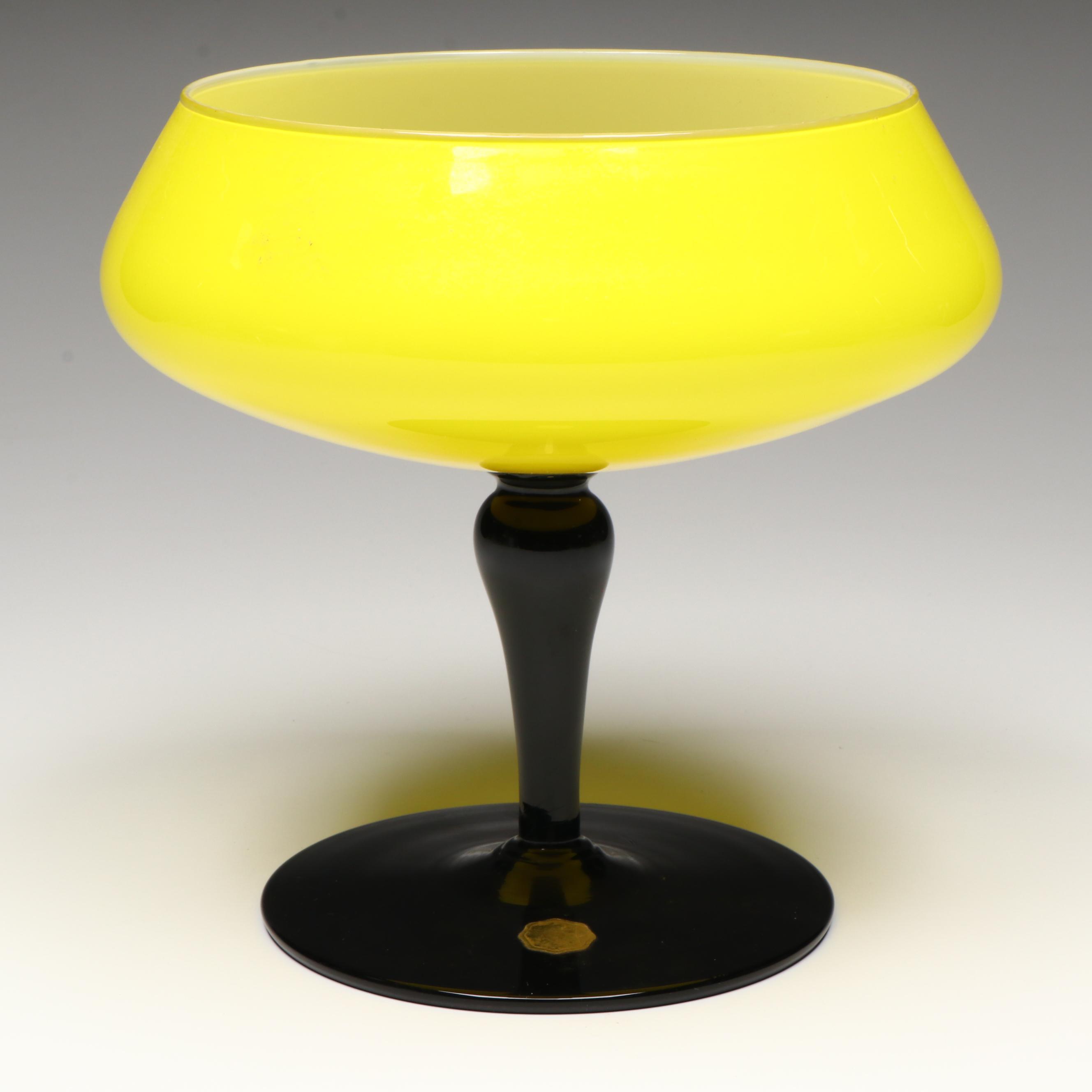 Italian Empoli Style Art Glass Compote, Mid to Late 20th Century