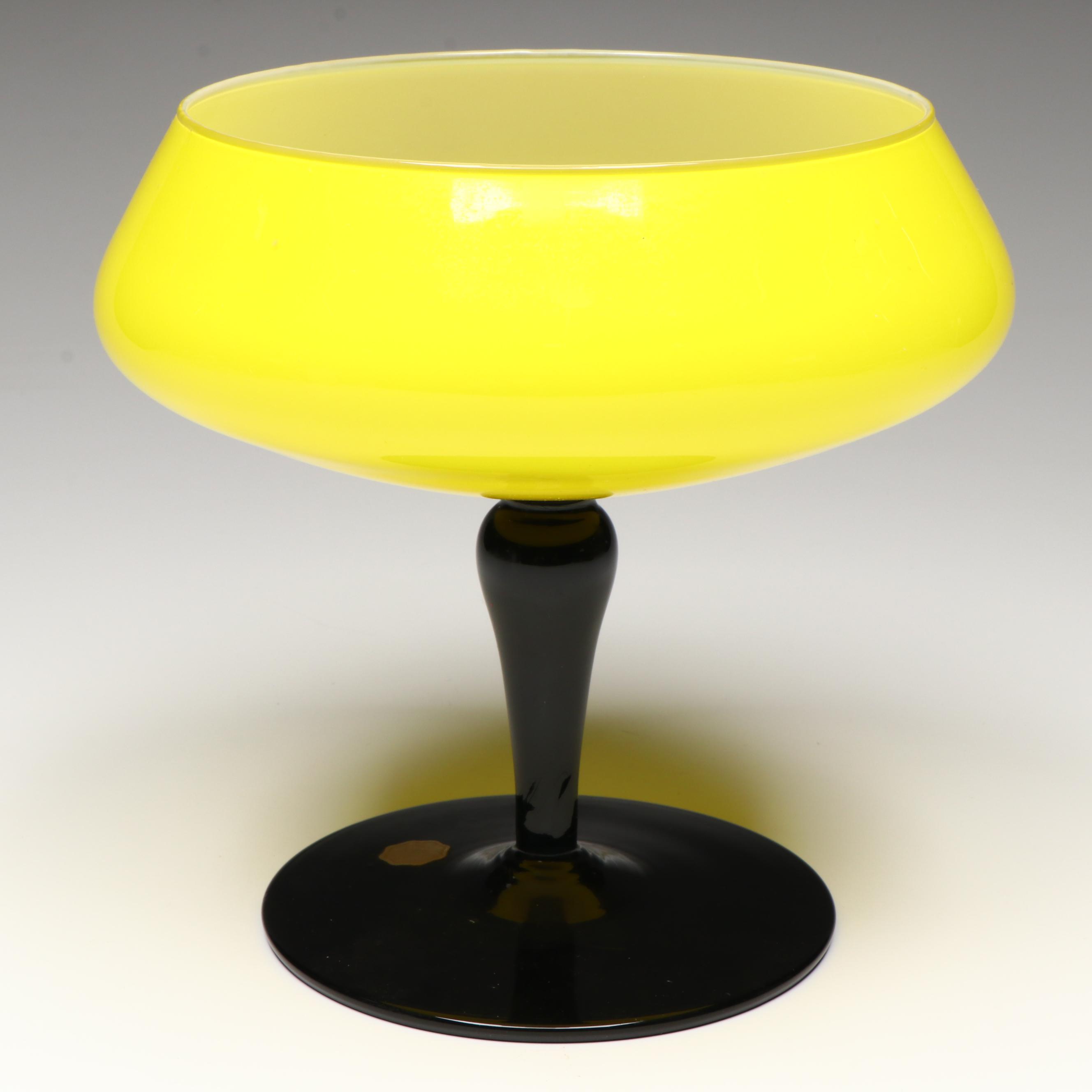 Italian Empoli Style Art Glass Compote, Mid to Late 20th Century
