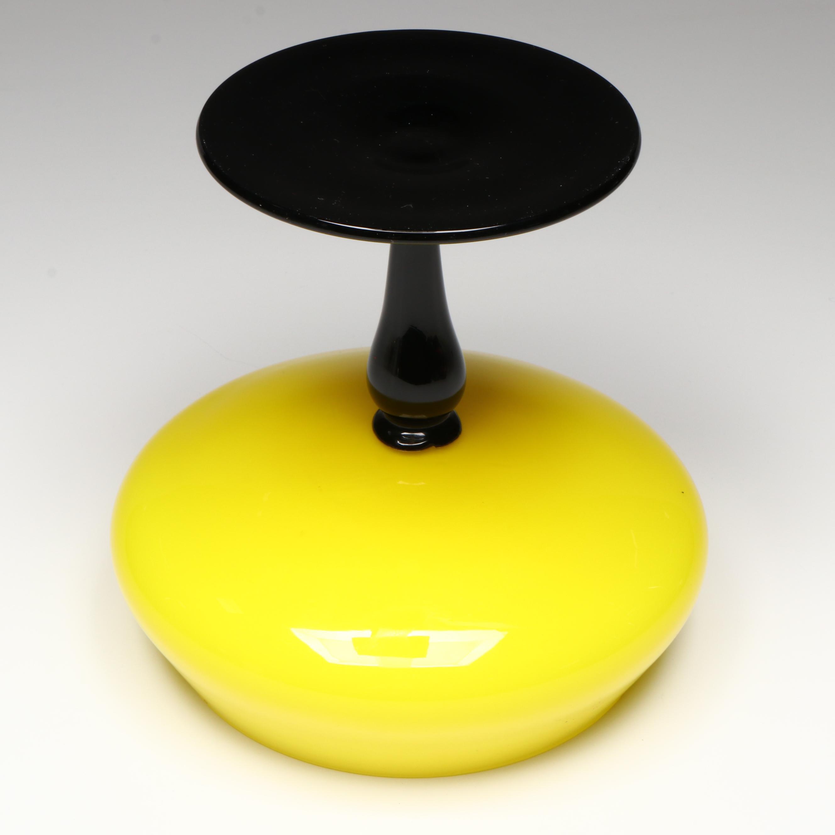 Italian Empoli Style Art Glass Compote, Mid to Late 20th Century