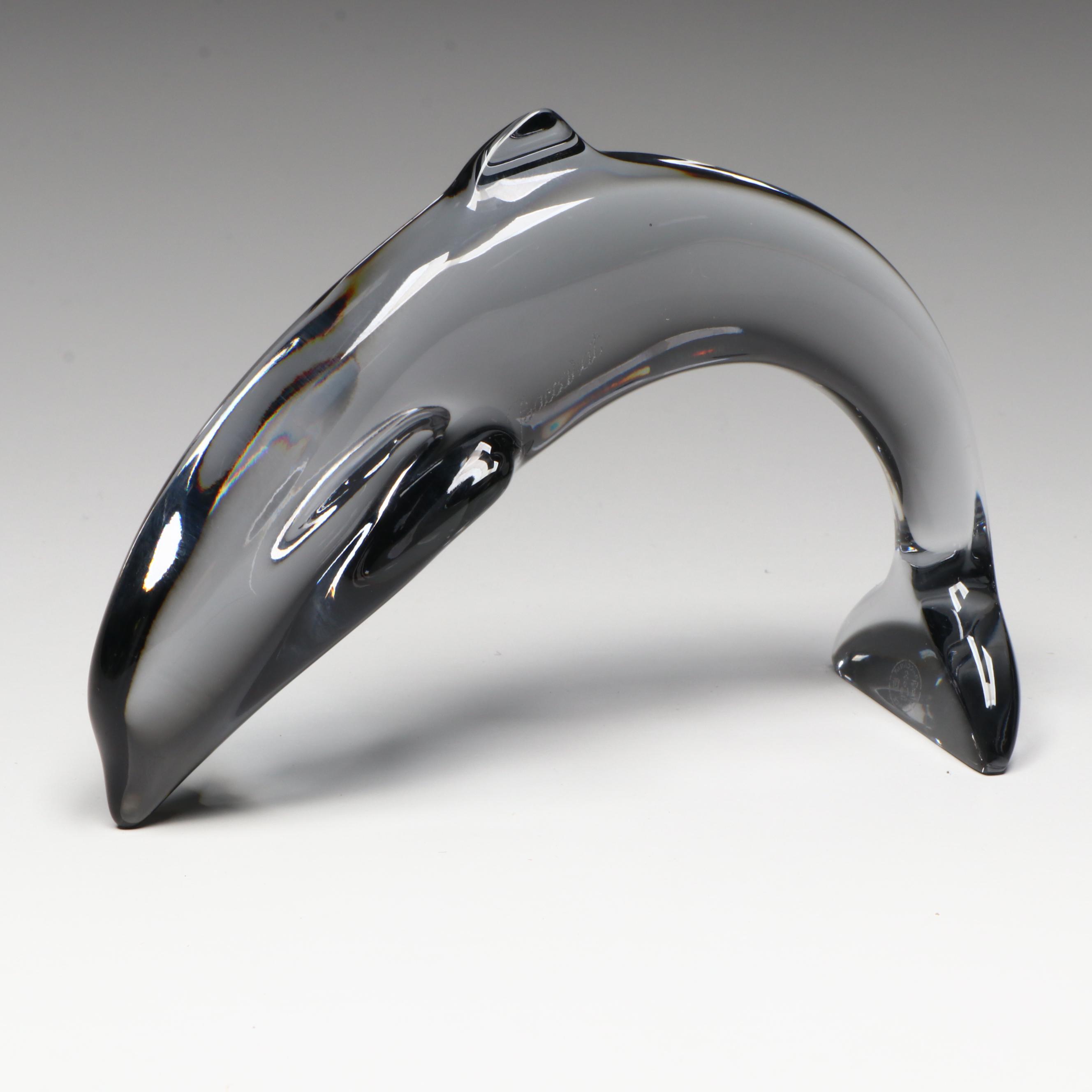 Baccarat "Diving Dolphin" Gray Crystal Figurine
