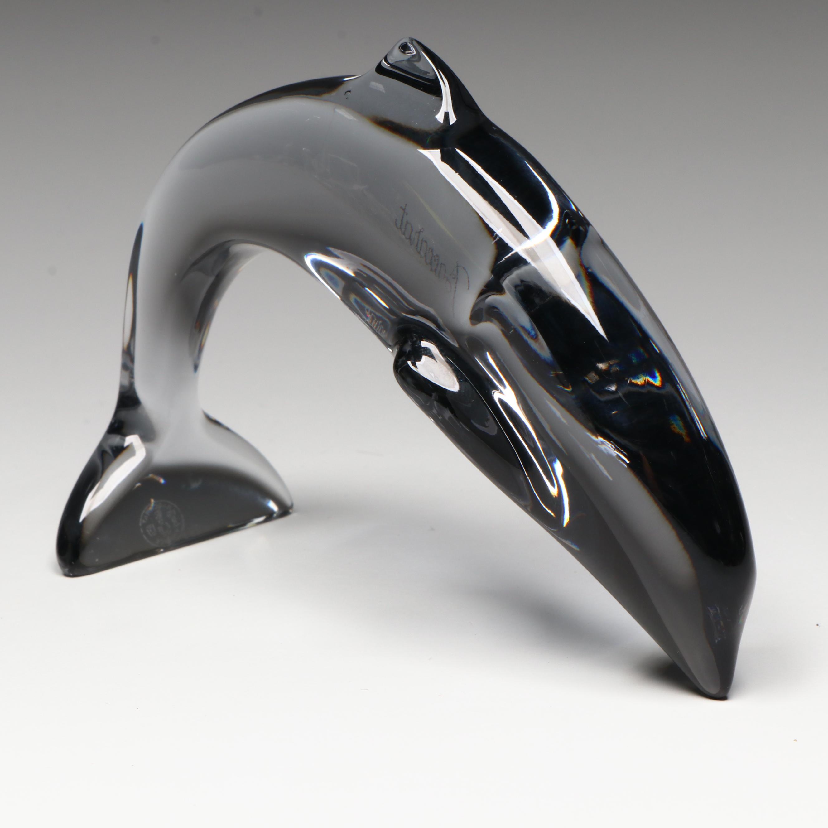 Baccarat "Diving Dolphin" Gray Crystal Figurine