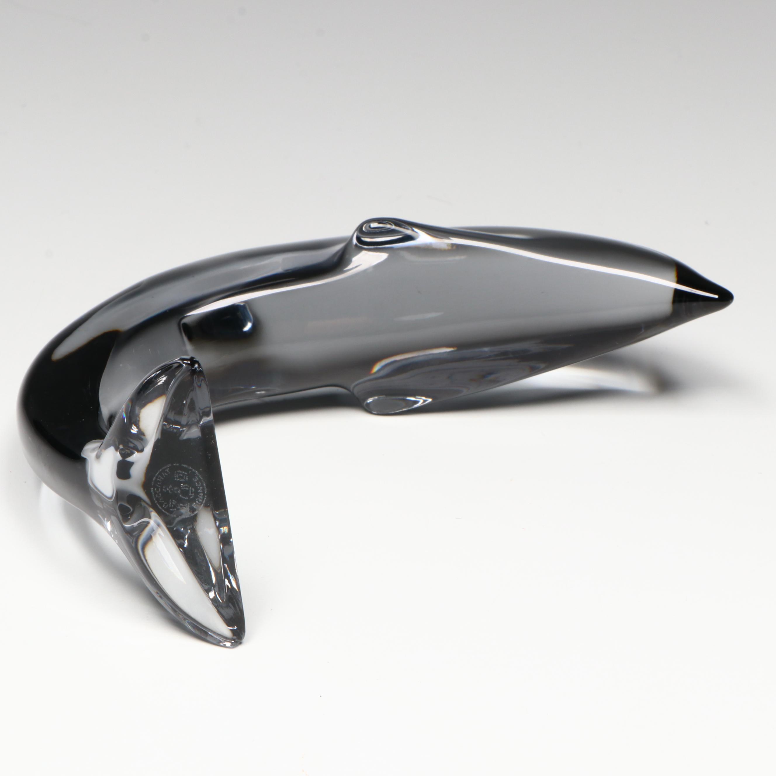 Baccarat "Diving Dolphin" Gray Crystal Figurine