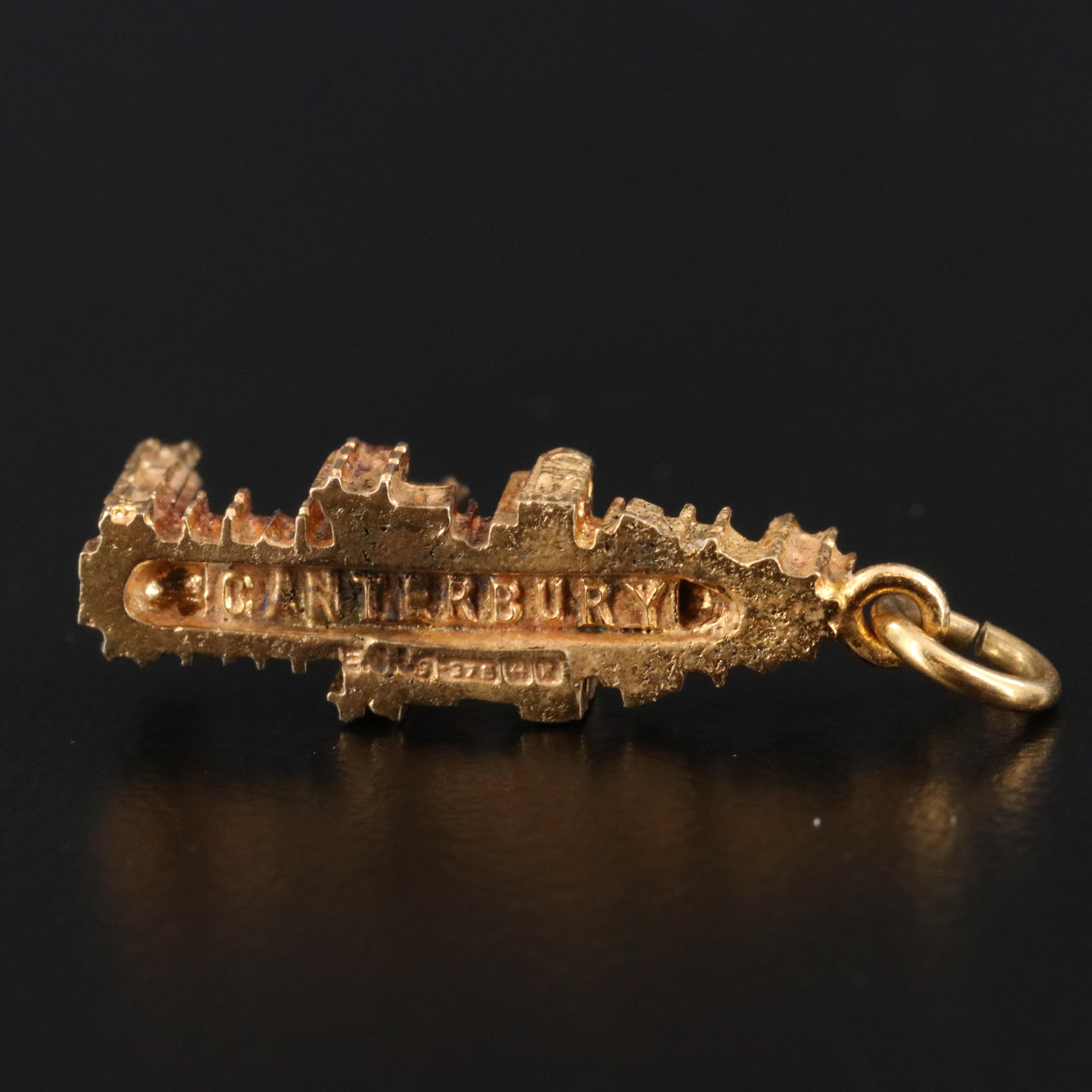 English 9K Canterbury, England and 14K Car Travel Charm Pendants