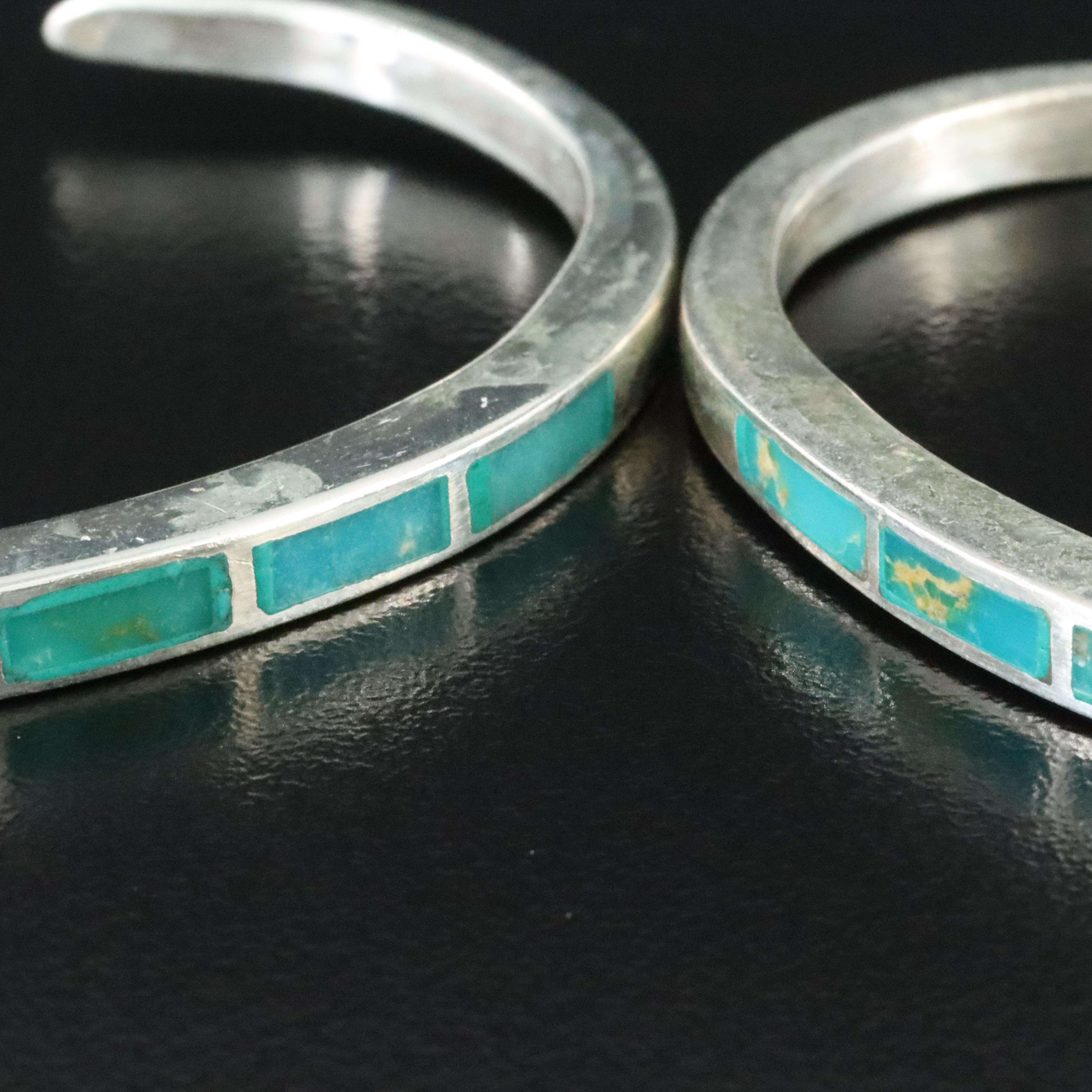 Southwestern Sterling Ring and Turquoise Inlay Cuffs