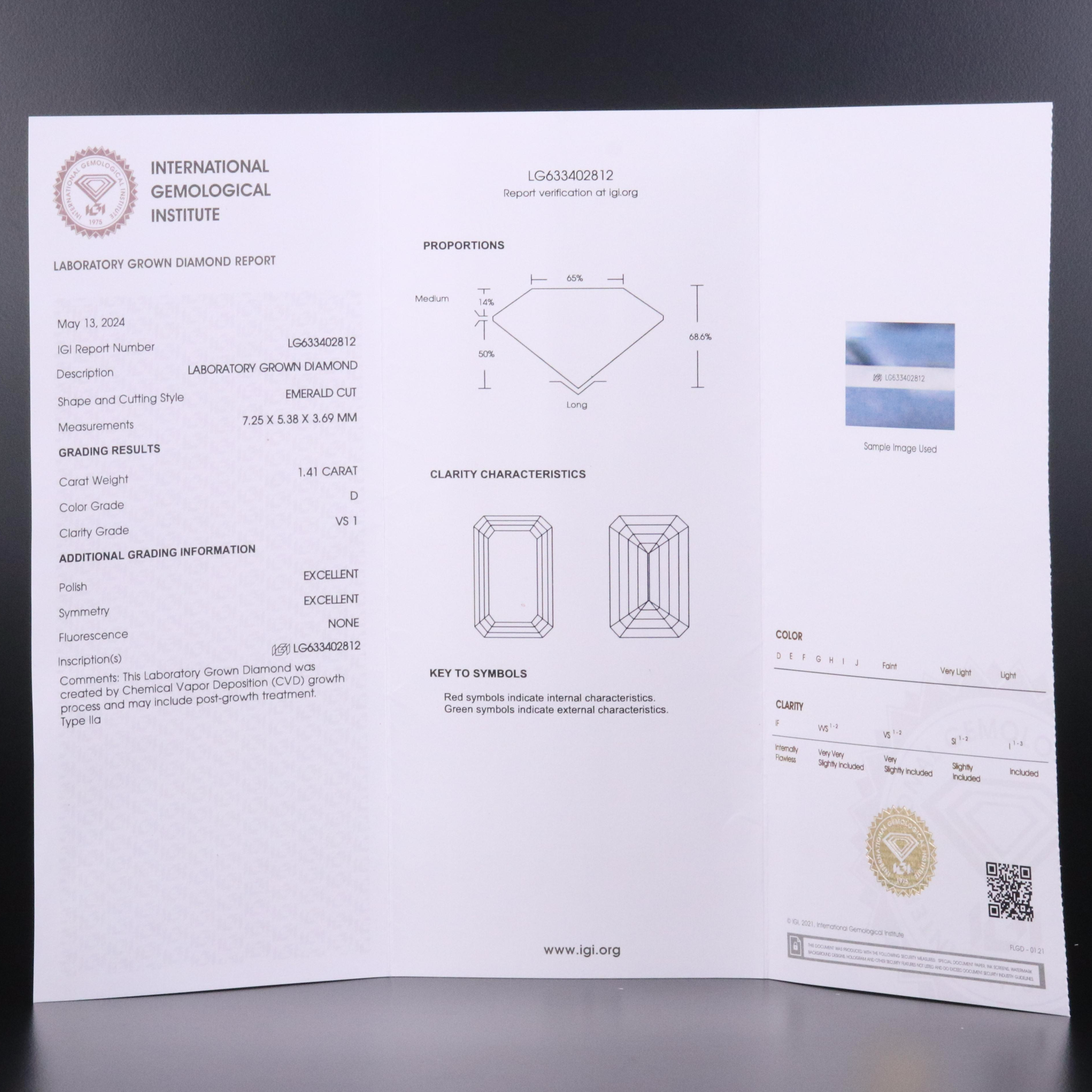 Loose 1.41 CT Lab Grown Diamond with IGI Report