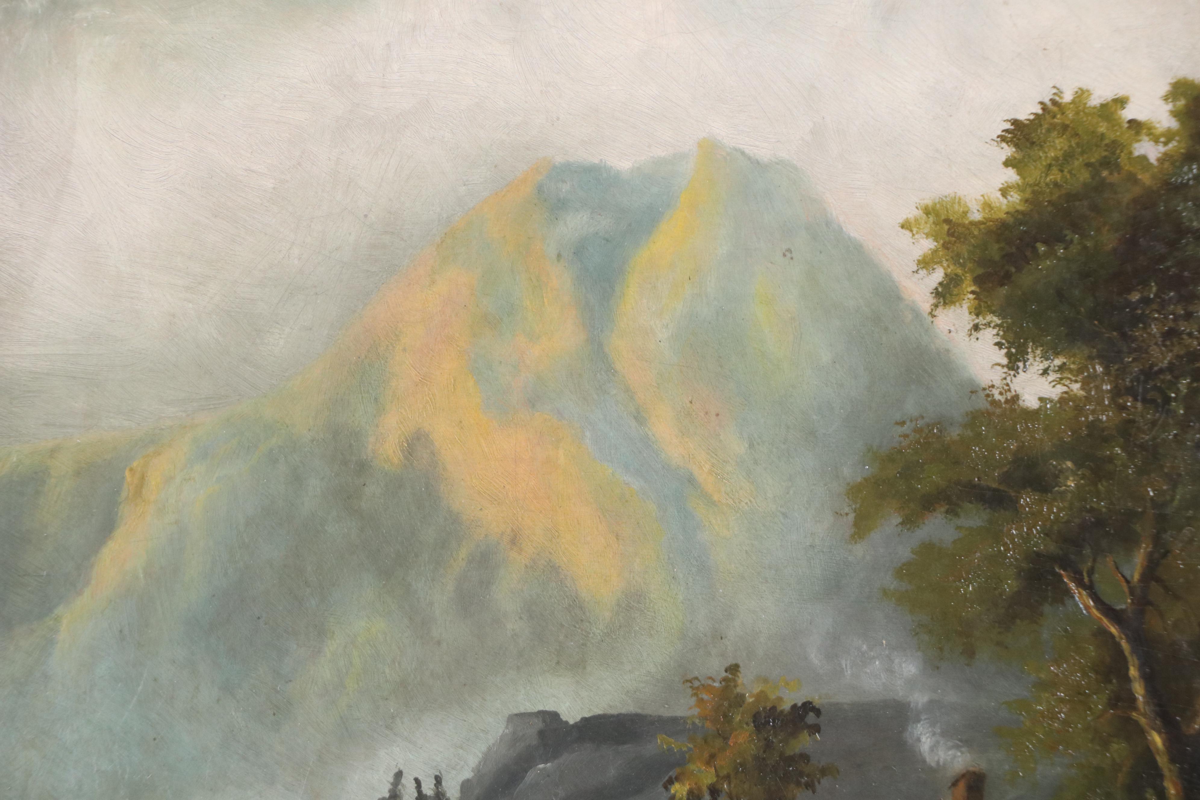 European School Lake Landscape Oil Painting, Early 20th Century