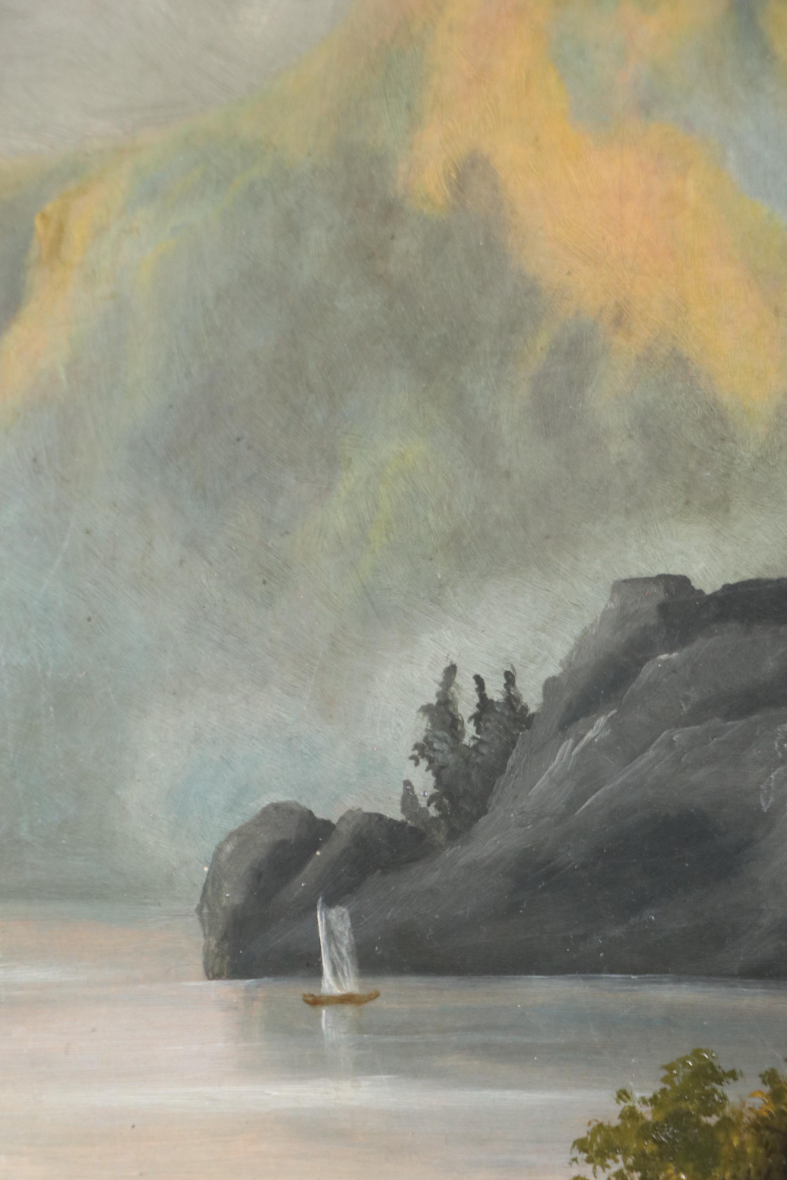 European School Lake Landscape Oil Painting, Early 20th Century