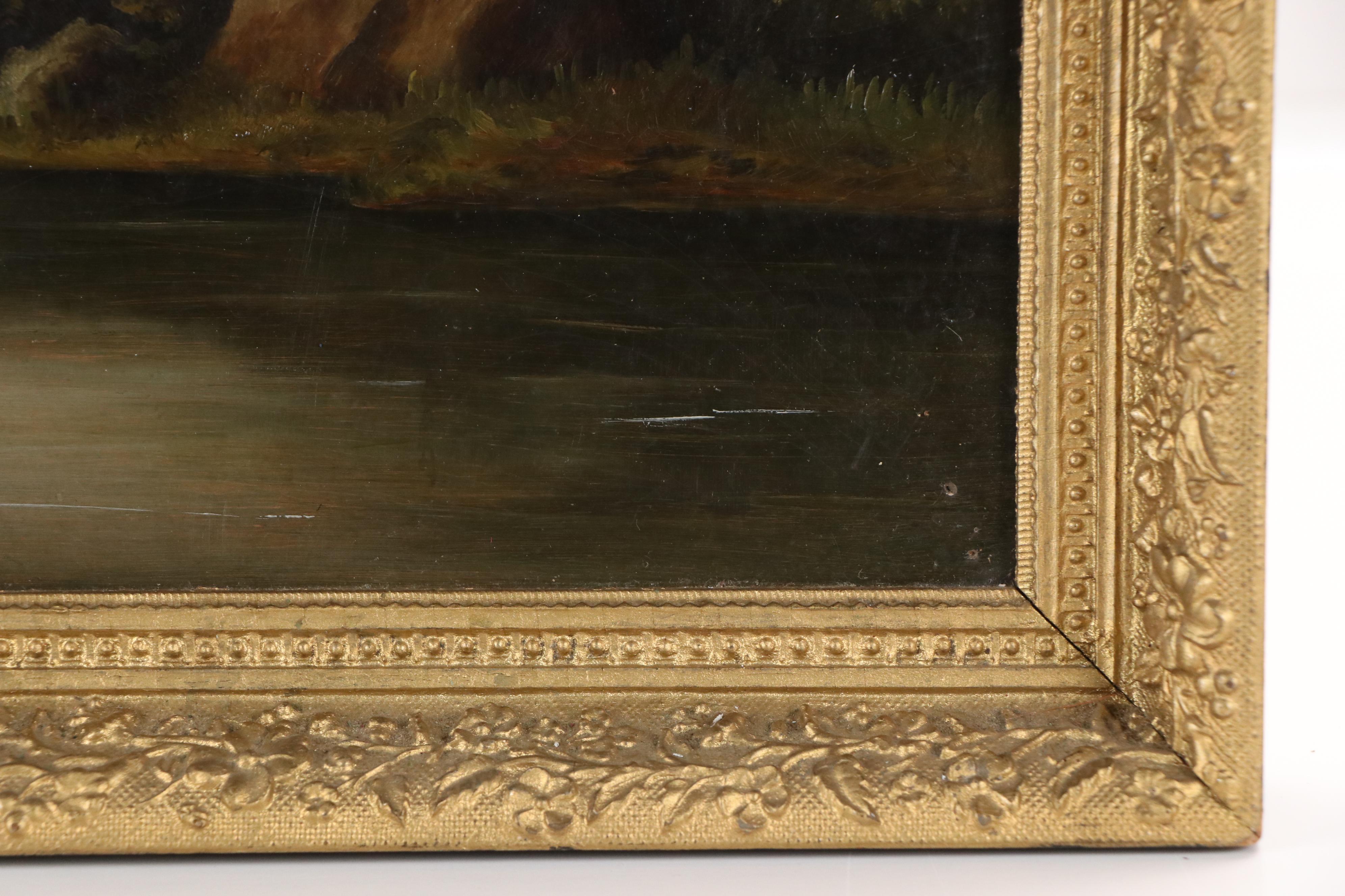 European School Lake Landscape Oil Painting, Early 20th Century