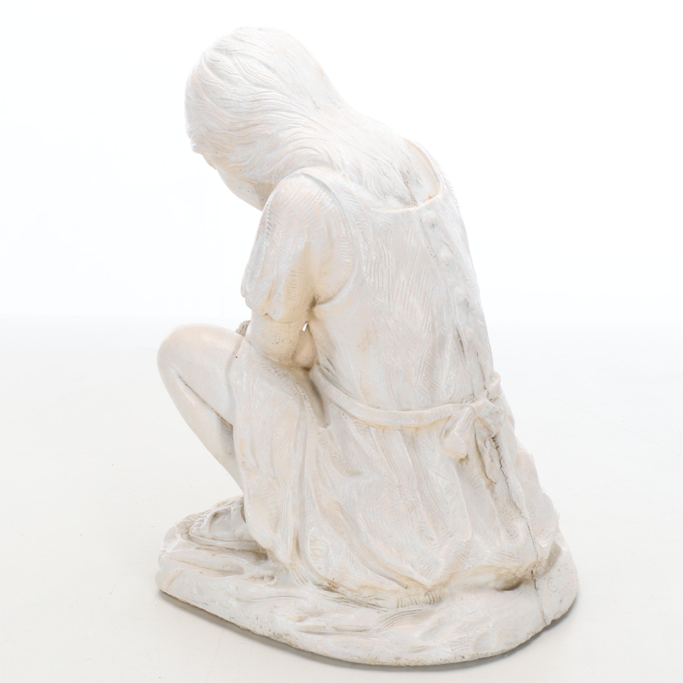 Henri Studios Inc. Girl with Flowers Stone Garden Statue, 1976