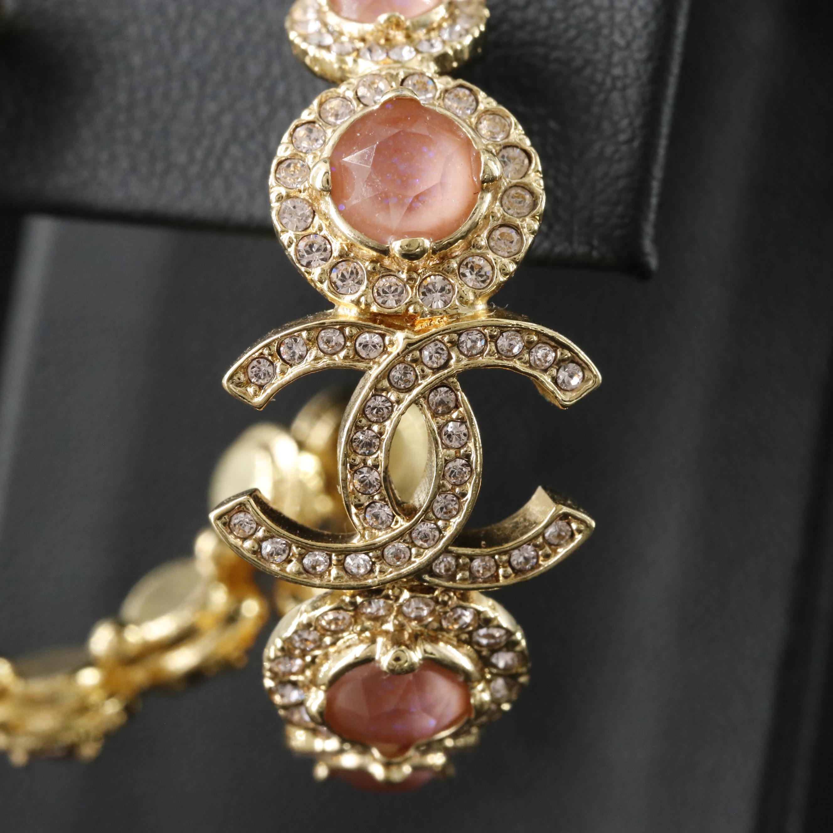 Chanel Pink Strass Hoop Earrings
