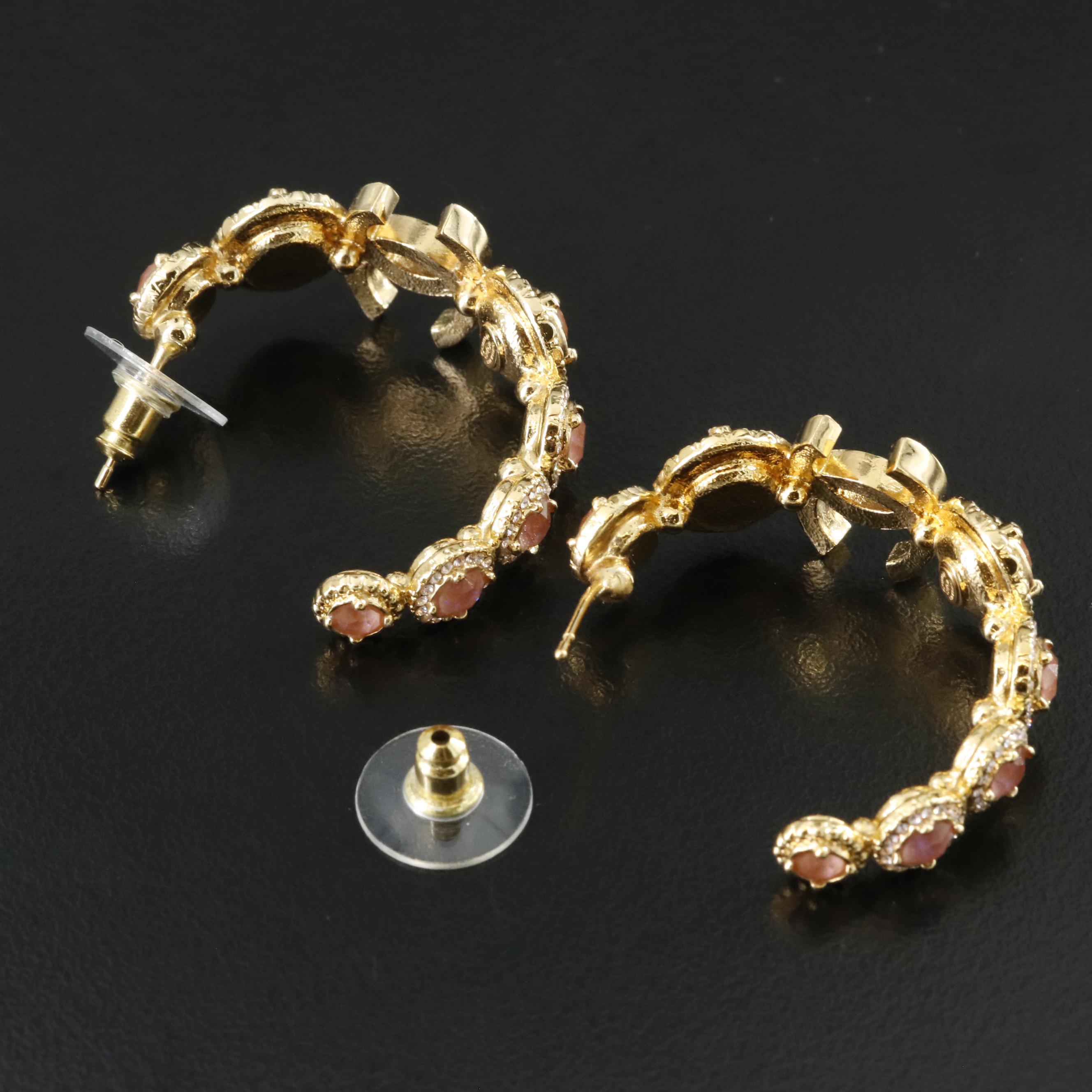 Chanel Pink Strass Hoop Earrings