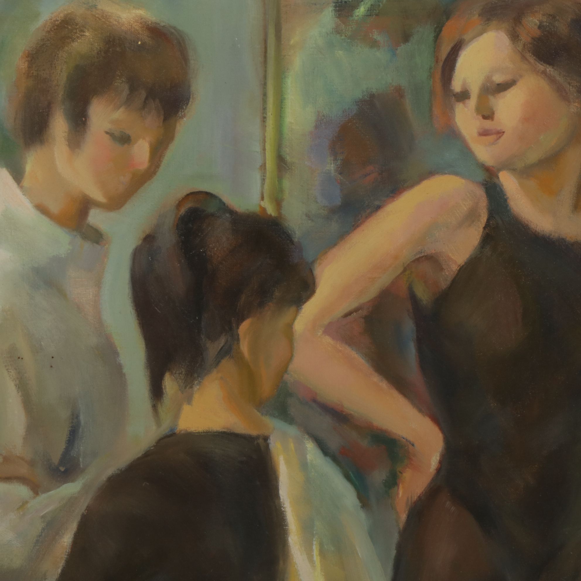 Marian D. Harris Oil Painting "Ballet Gossip", Mid-20th Century