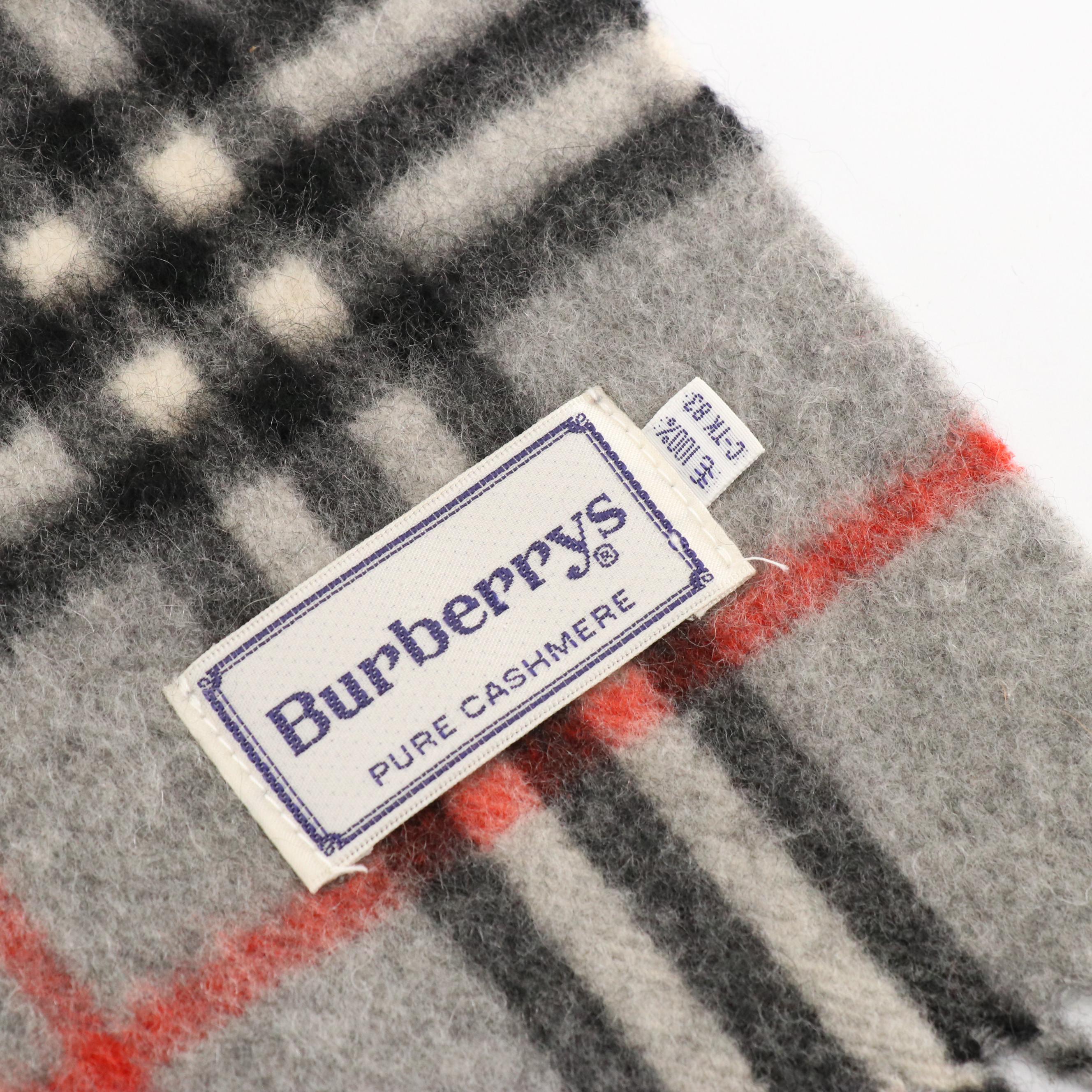 Burberrys Grey House Check Cashmere Fringe Scarf