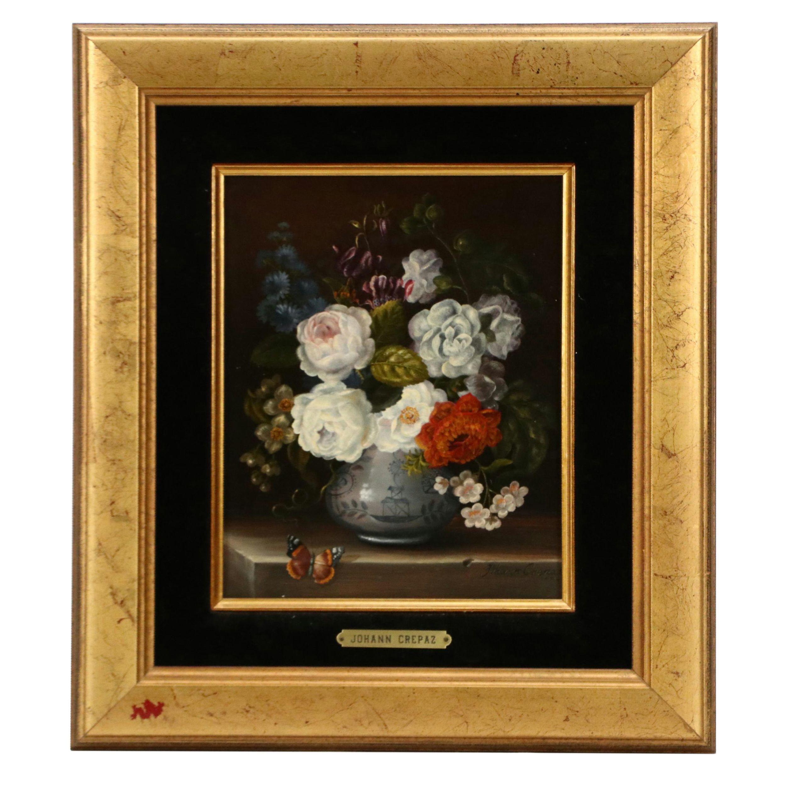 Johann Crepaz Oil Painting of Floral Still Life, Mid-20th Century