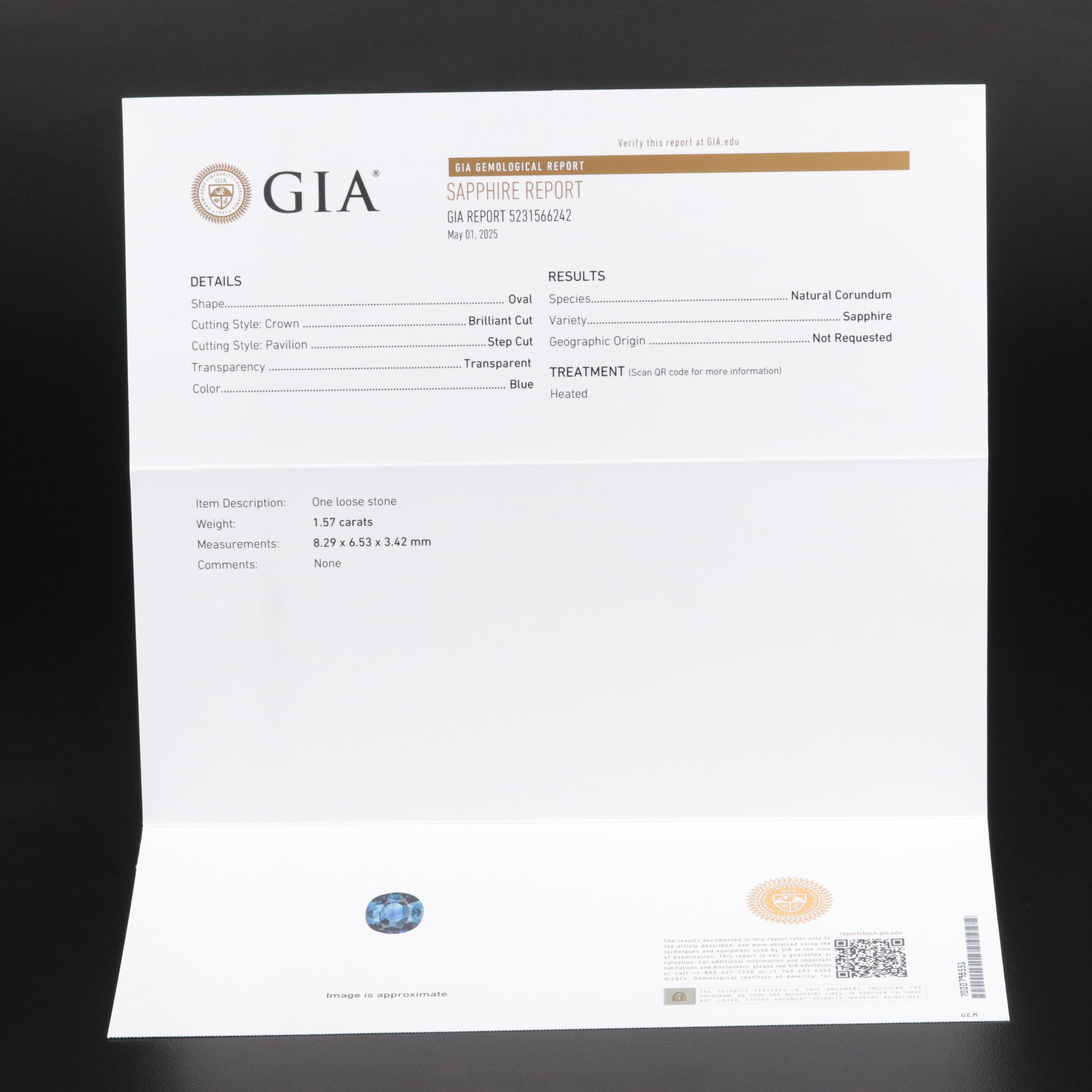 18K 1.57 CT Sapphire and Diamond Ring with GIA Report