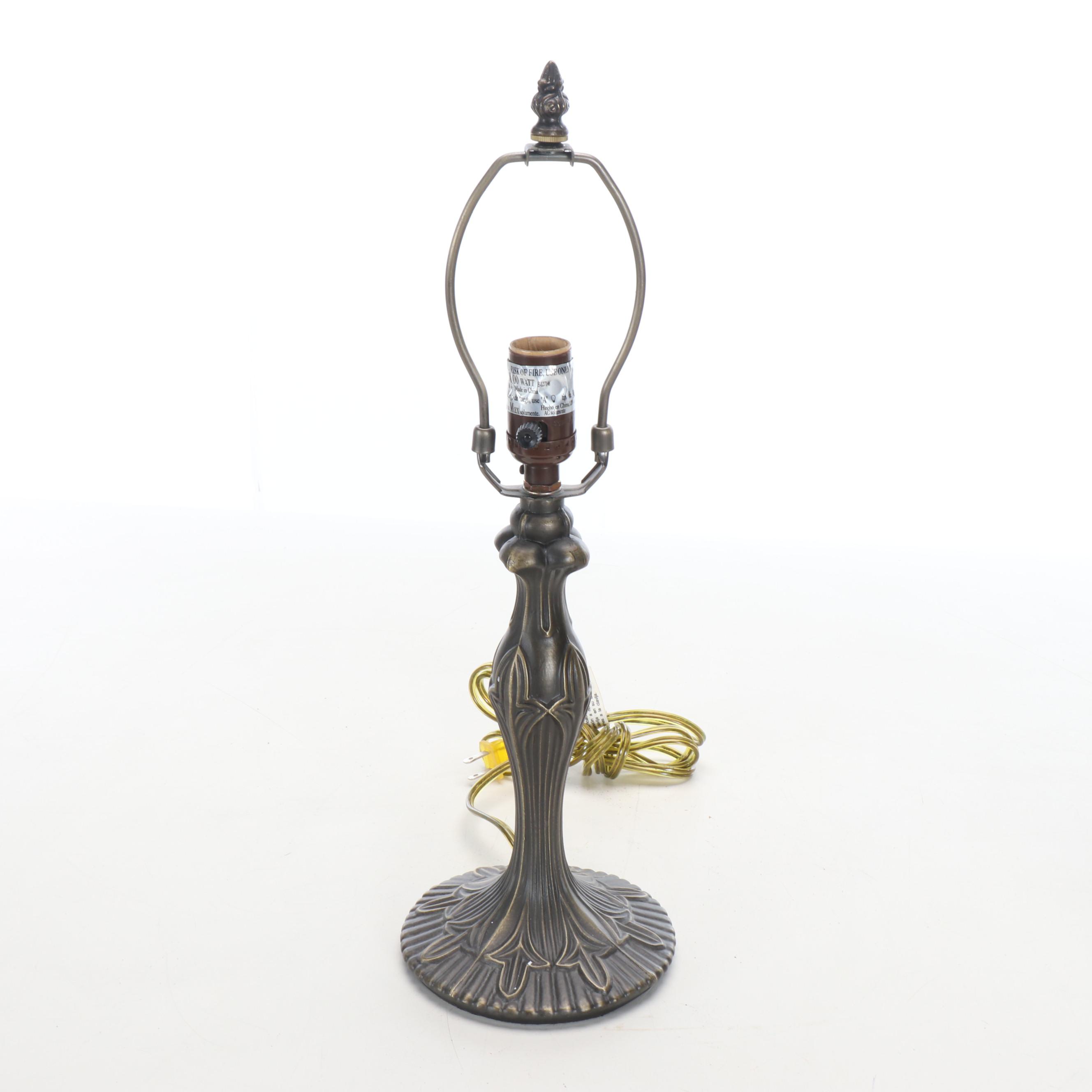 Deco Style Bronzed Spelter Table Lamp with Fish Scale Slag Glass Shade