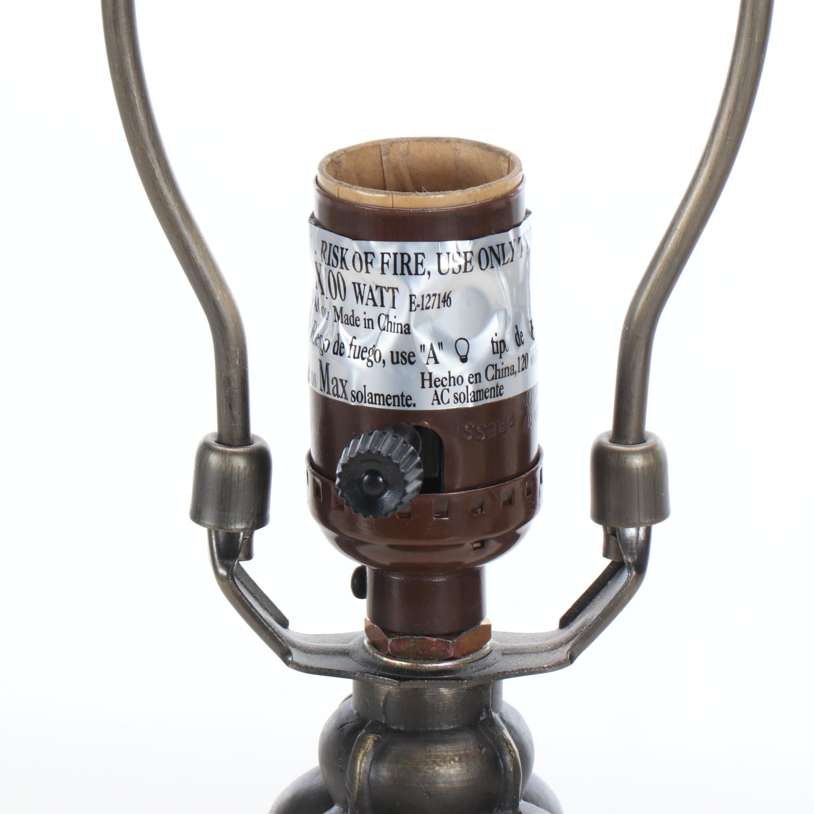 Deco Style Bronzed Spelter Table Lamp with Fish Scale Slag Glass Shade