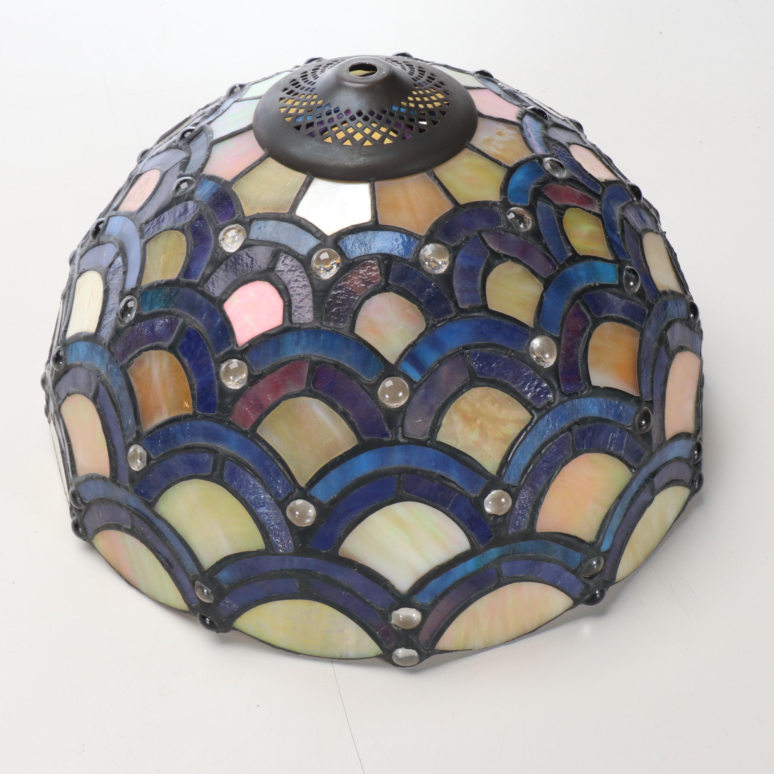 Deco Style Bronzed Spelter Table Lamp with Fish Scale Slag Glass Shade