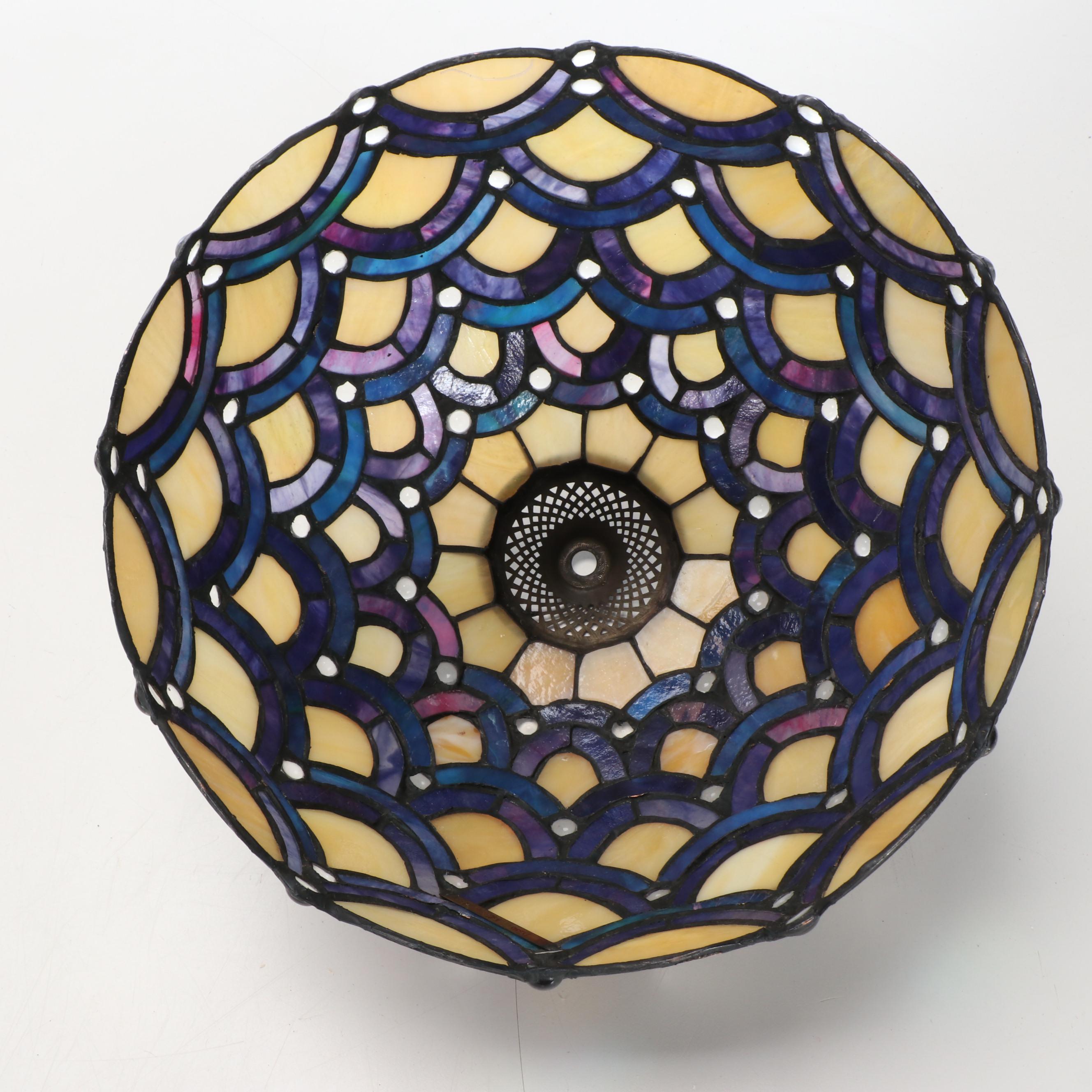 Deco Style Bronzed Spelter Table Lamp with Fish Scale Slag Glass Shade