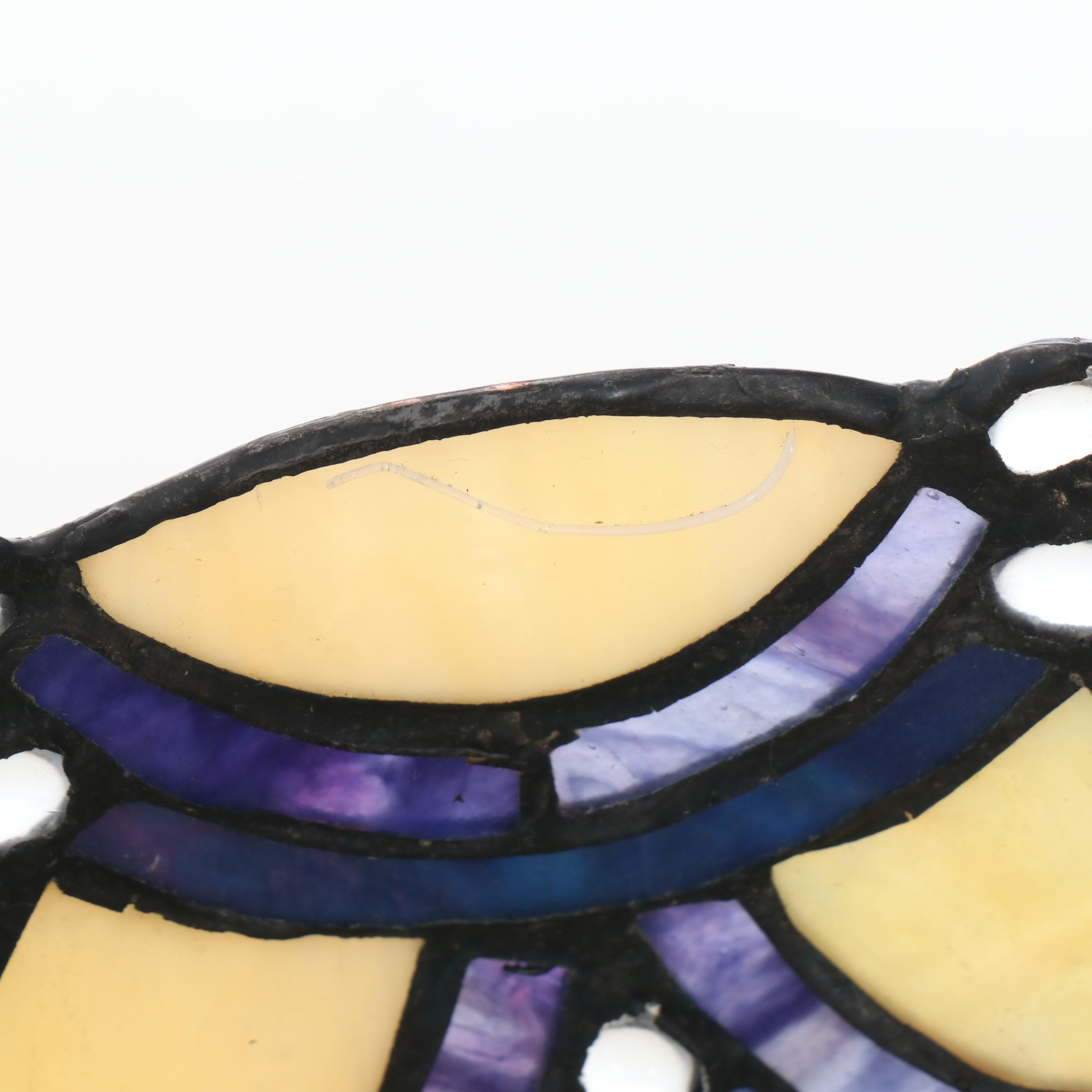 Deco Style Bronzed Spelter Table Lamp with Fish Scale Slag Glass Shade