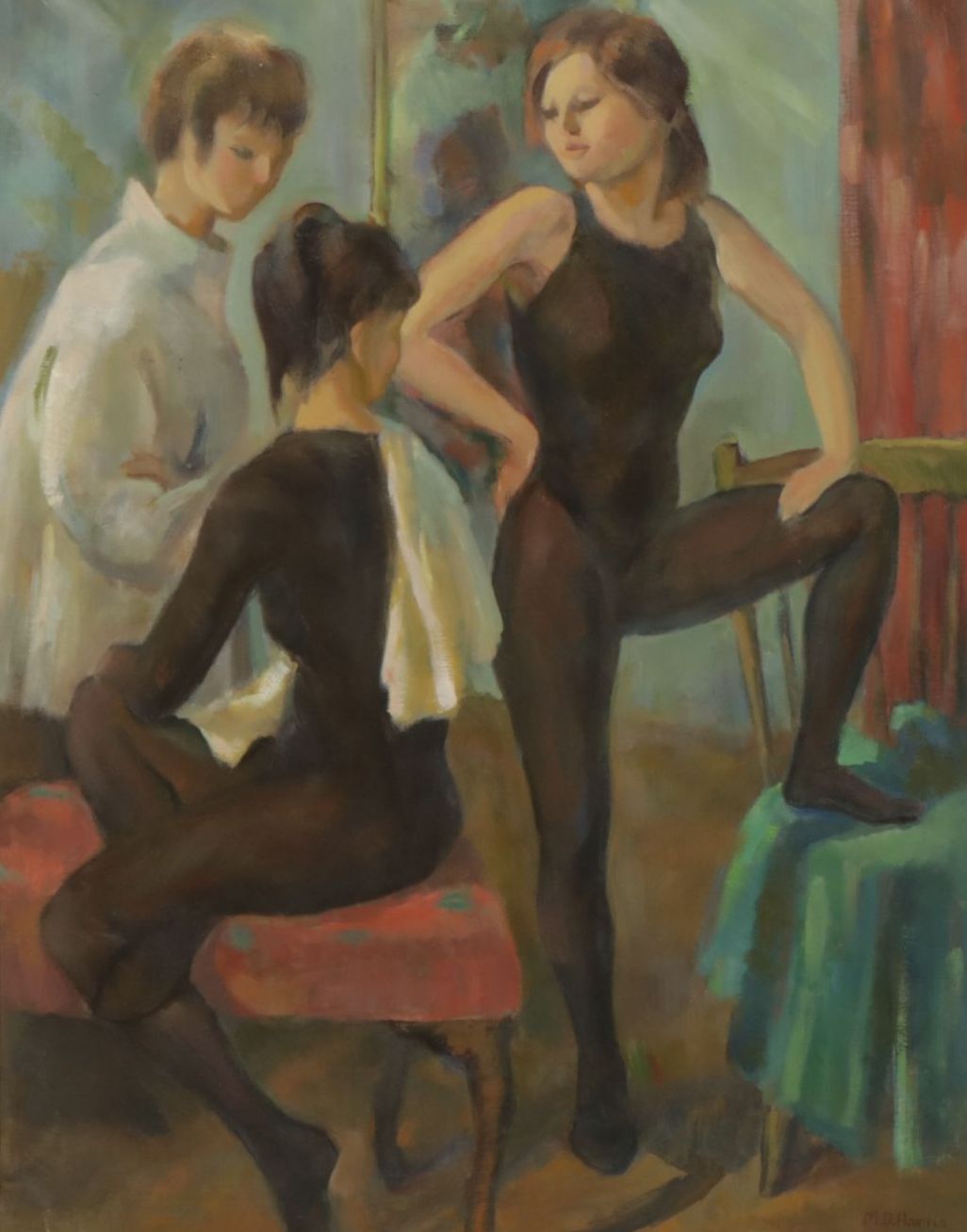 Marian D. Harris Oil Painting "Ballet Gossip", Mid-20th Century