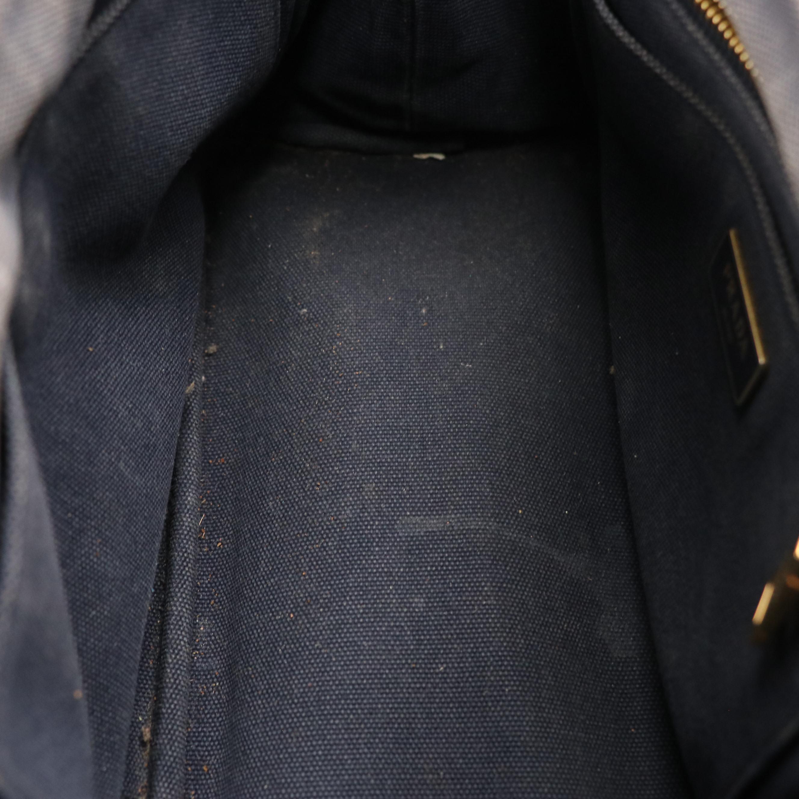 Prada Small Canapa Logo Tote in Dark Blue Washed Cotton Denim