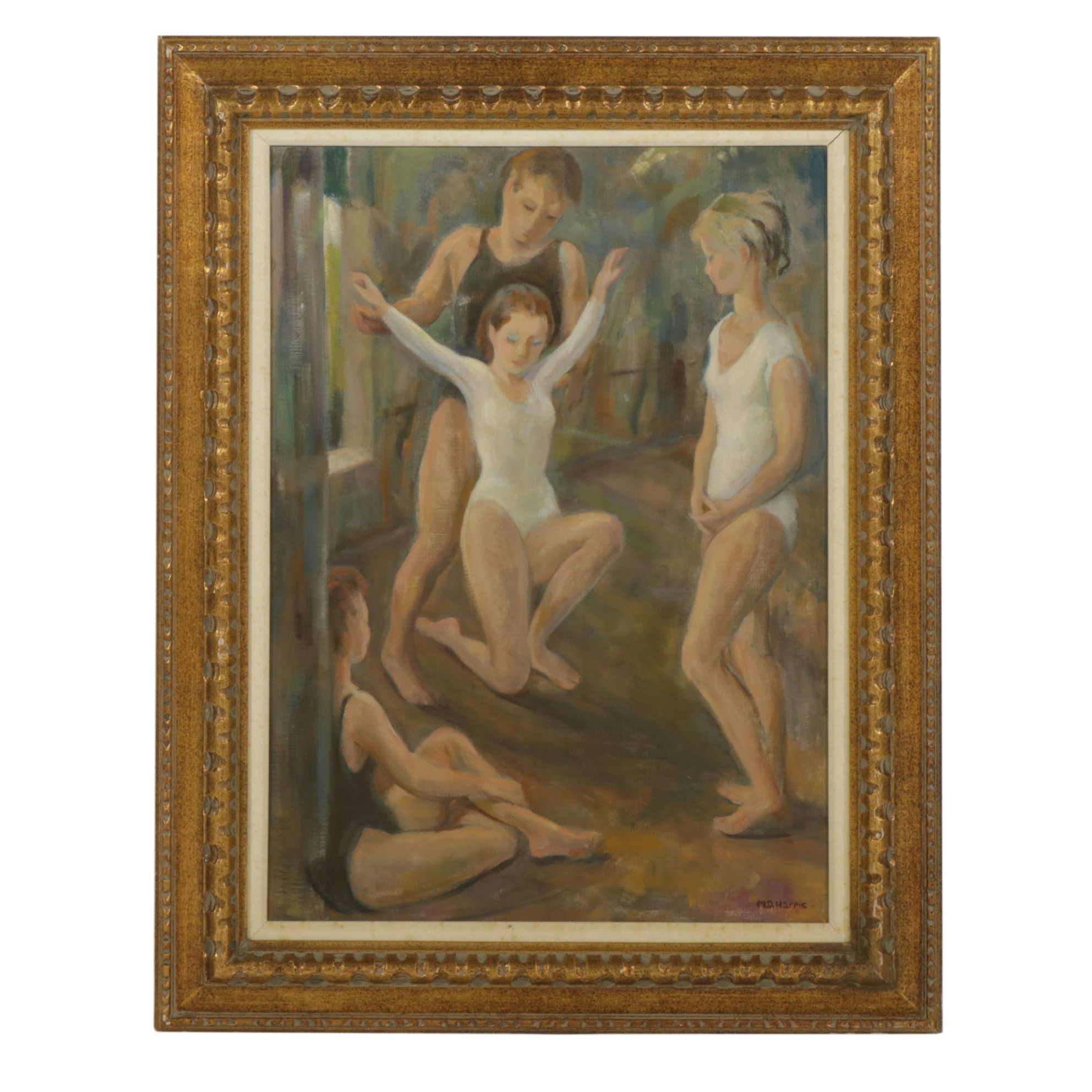 Marian D. Harris Oil Painting "Ballet Practice", Mid-20th Century