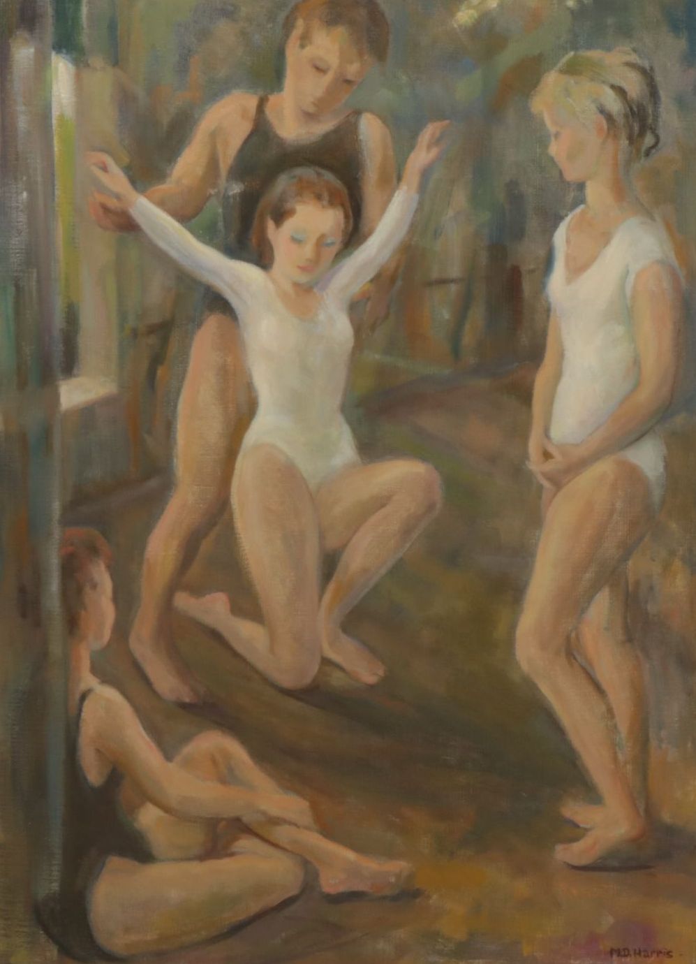 Marian D. Harris Oil Painting "Ballet Practice", Mid-20th Century