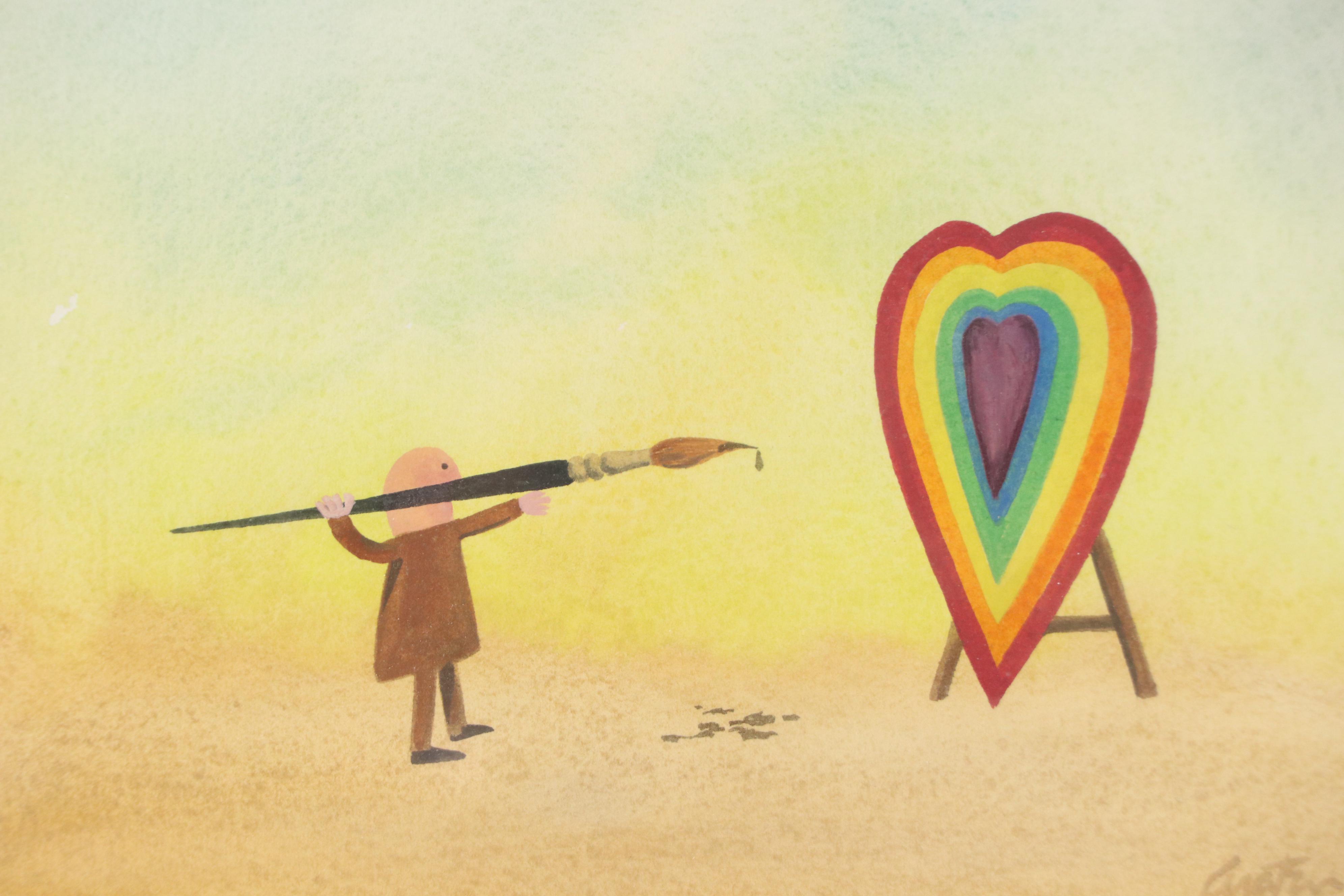 Whimsical Watercolor Painting "Heart of an Artist"