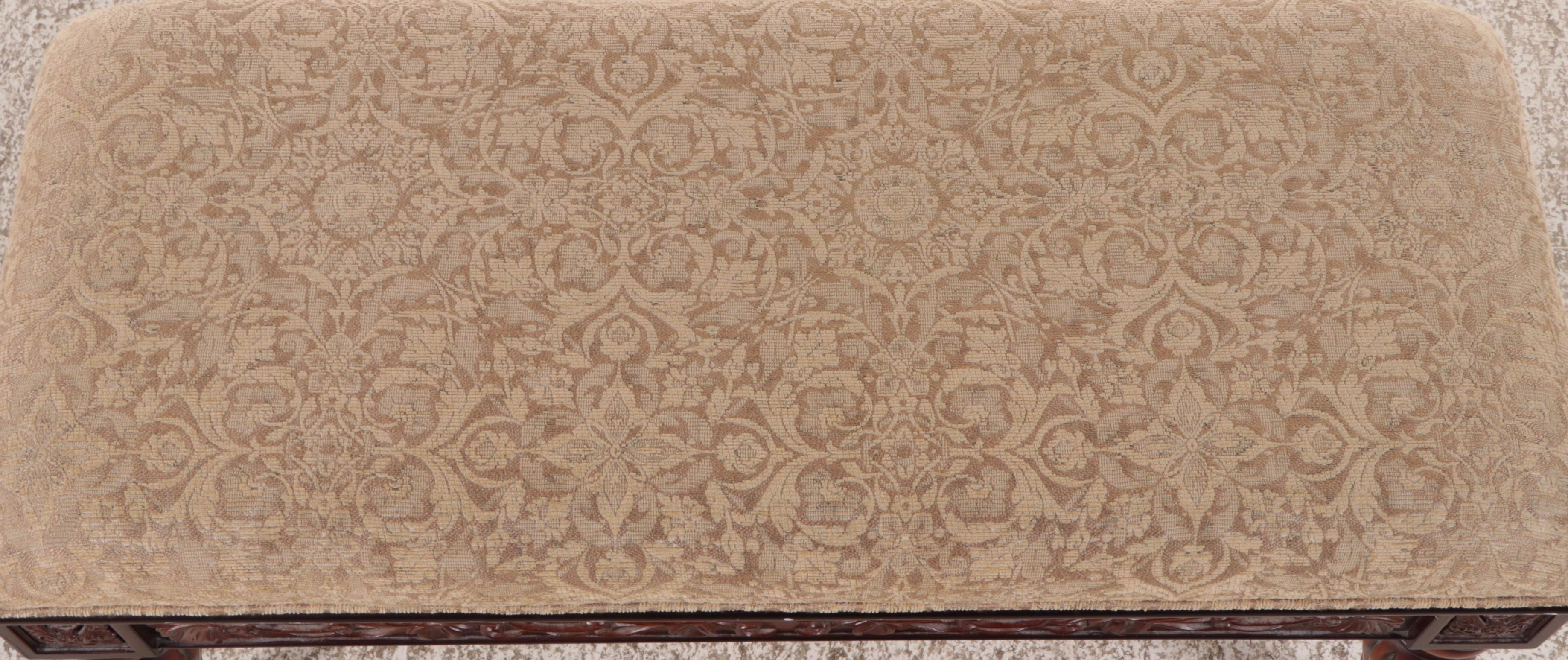 The Bombay Company Upholstered Carved Mahogany Bed Bench, 2002