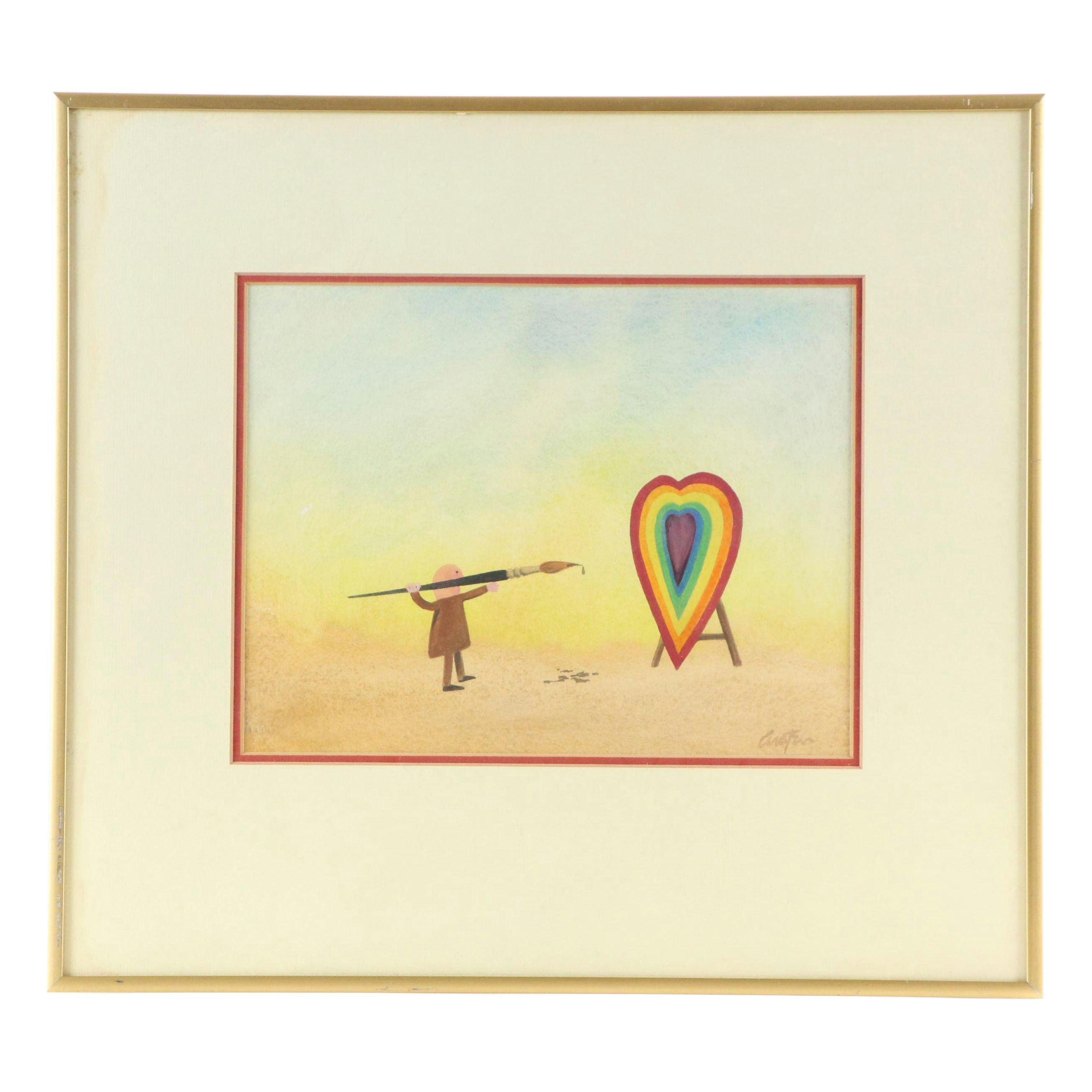 Whimsical Watercolor Painting "Heart of an Artist"
