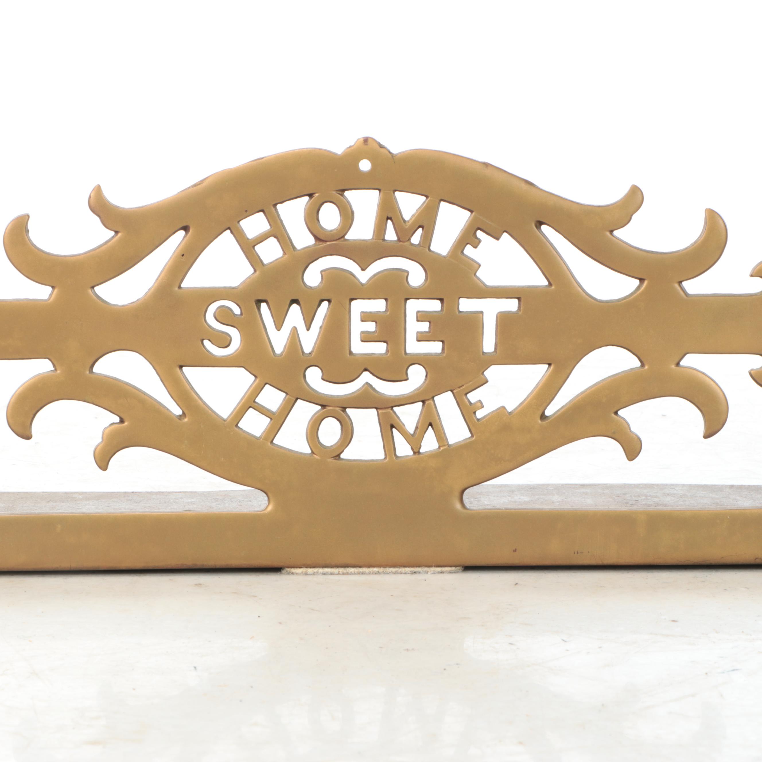 "Home Sweet Home" Gilt Finish Cast Metal Fireplace Fender