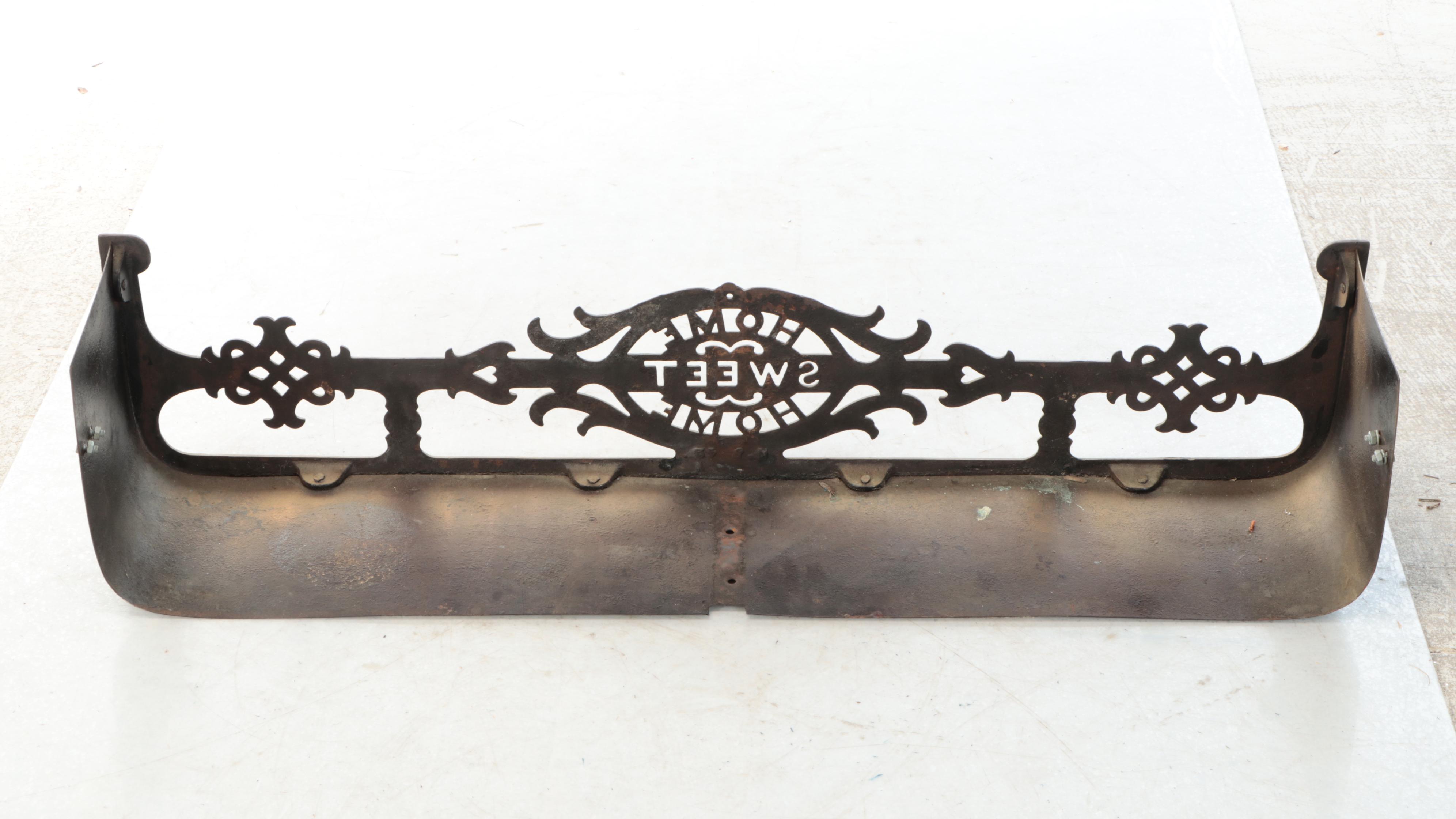 "Home Sweet Home" Gilt Finish Cast Metal Fireplace Fender