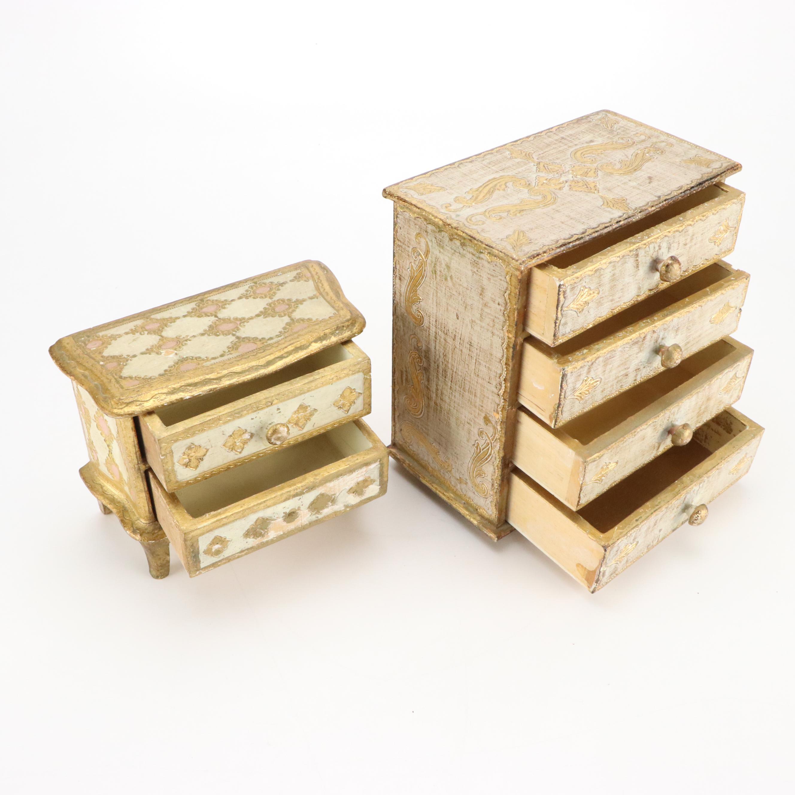 Florentine Gilt Miniature Dresser Jewelry Boxes and Other Italian Wood Décor