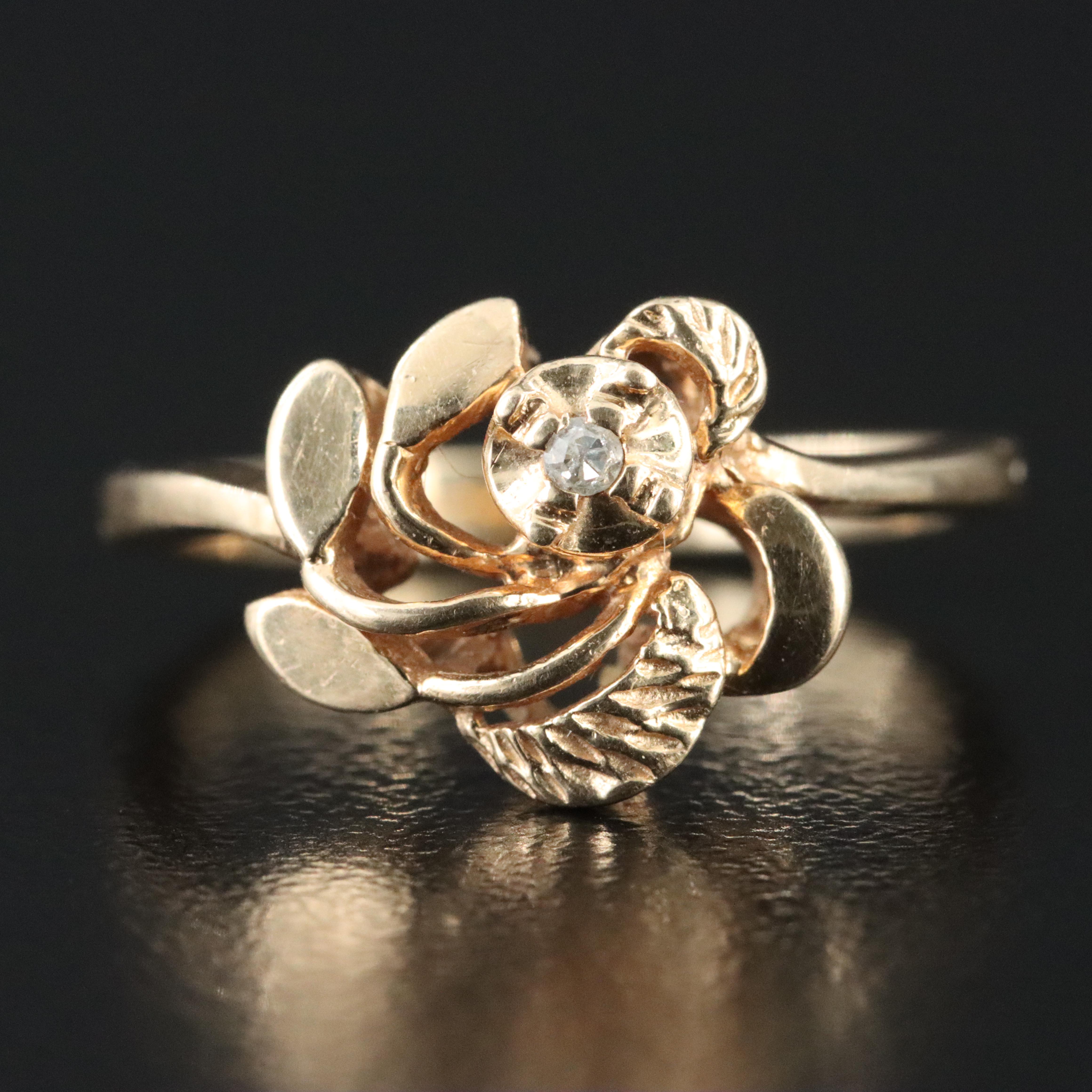 14K 0.01 CT Diamond Flower Ring