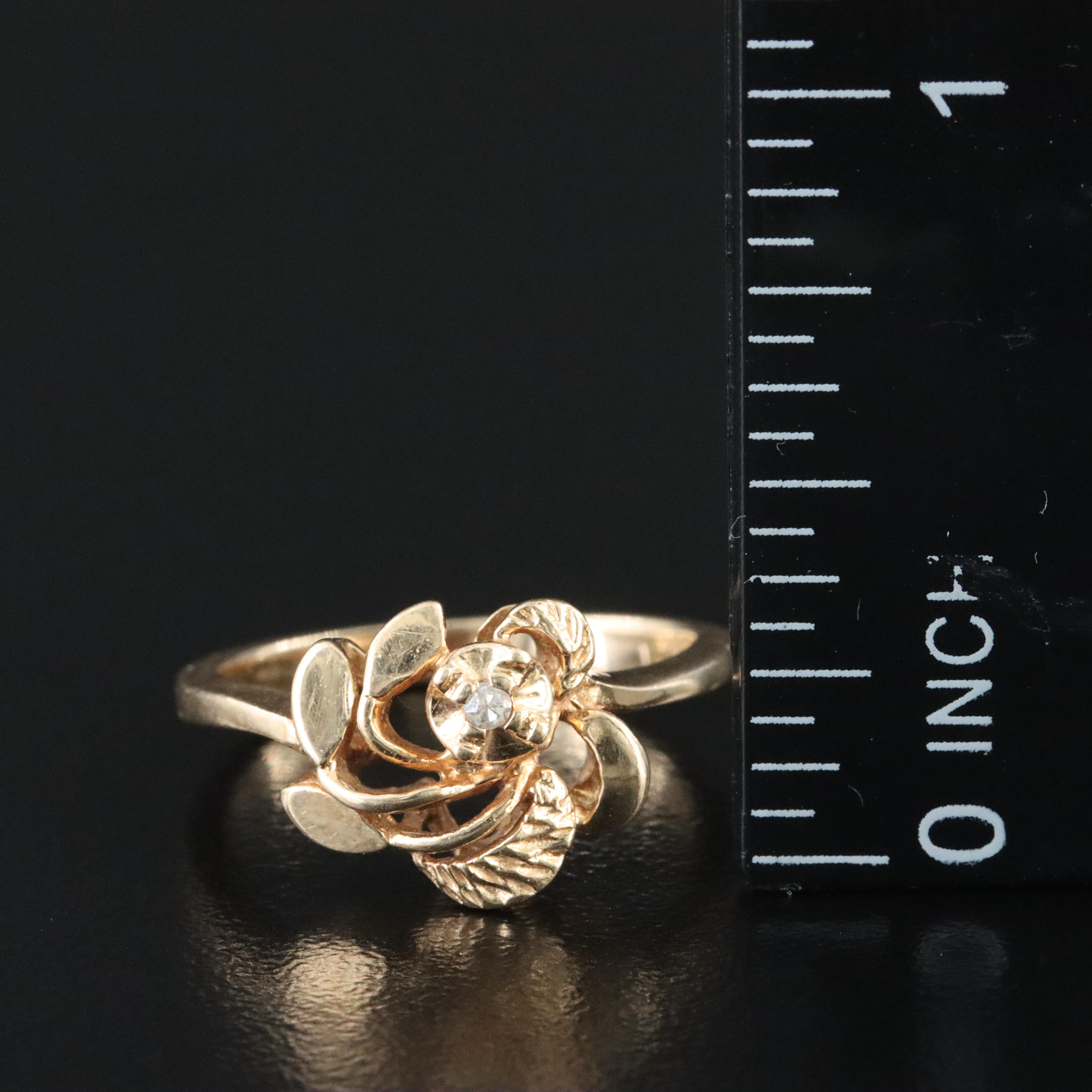14K 0.01 CT Diamond Flower Ring