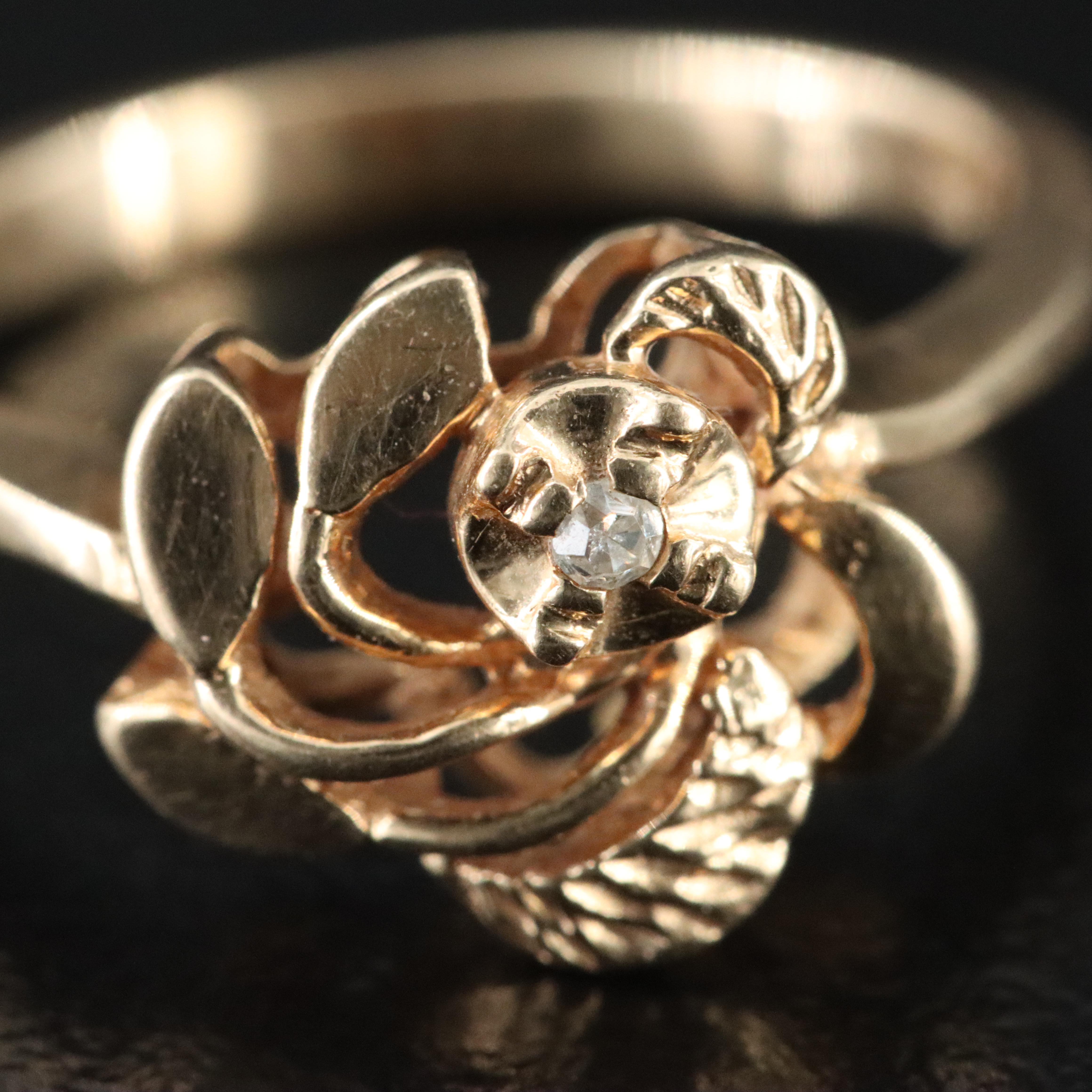 14K 0.01 CT Diamond Flower Ring
