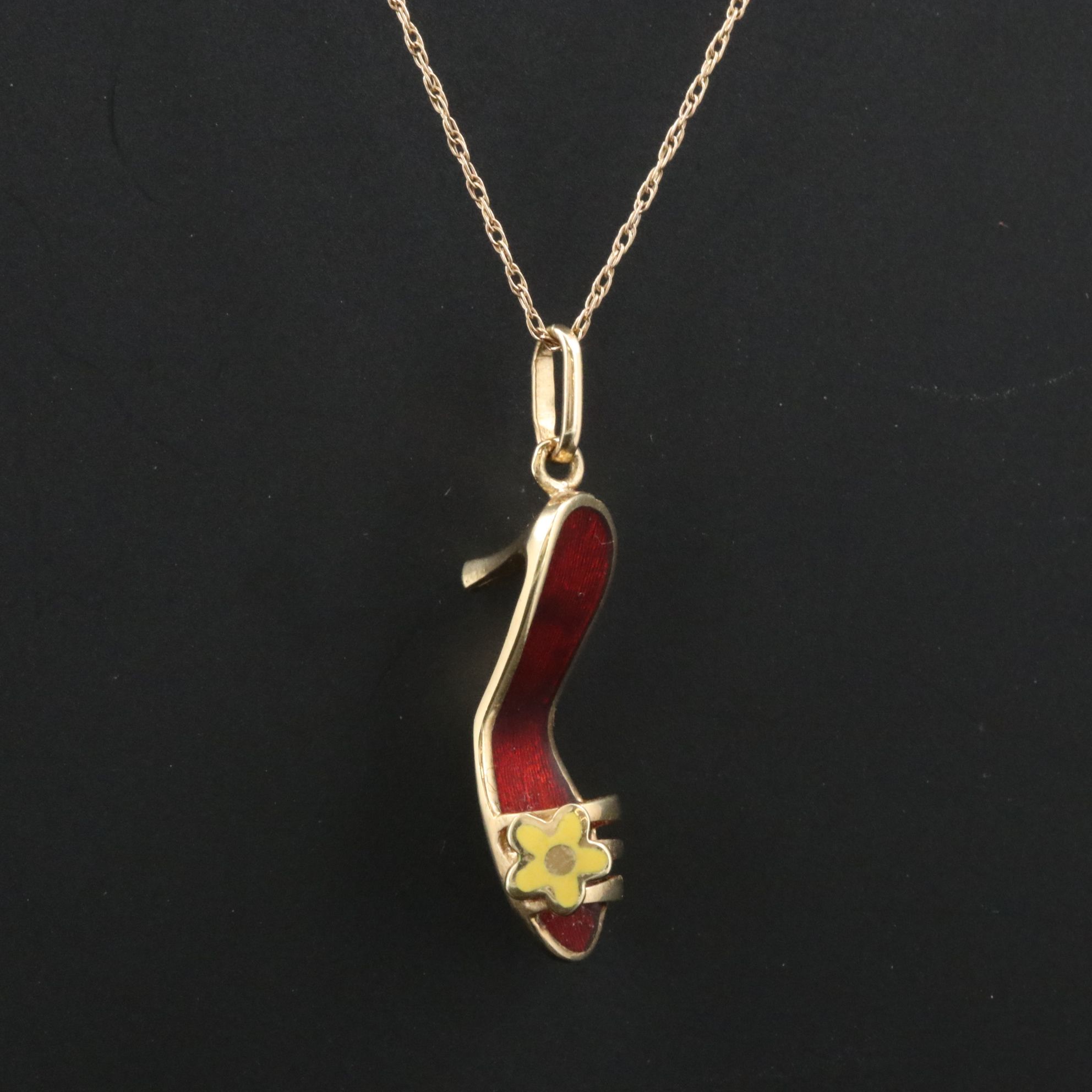 14K Enamel High Heeled Shoe Pendant Necklace