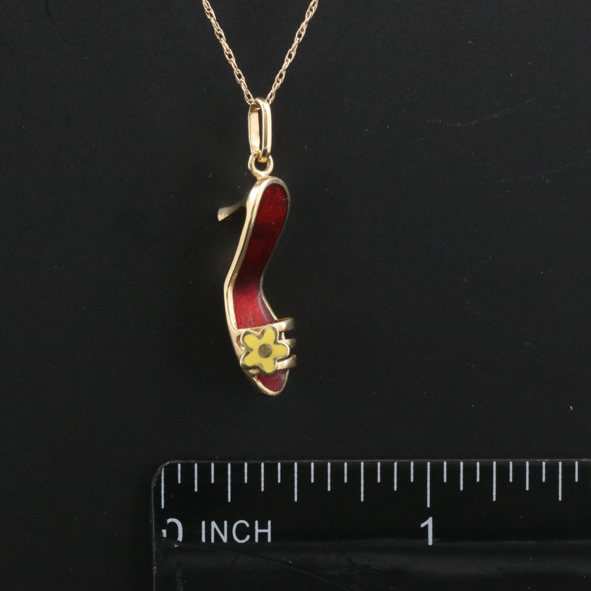 14K Enamel High Heeled Shoe Pendant Necklace