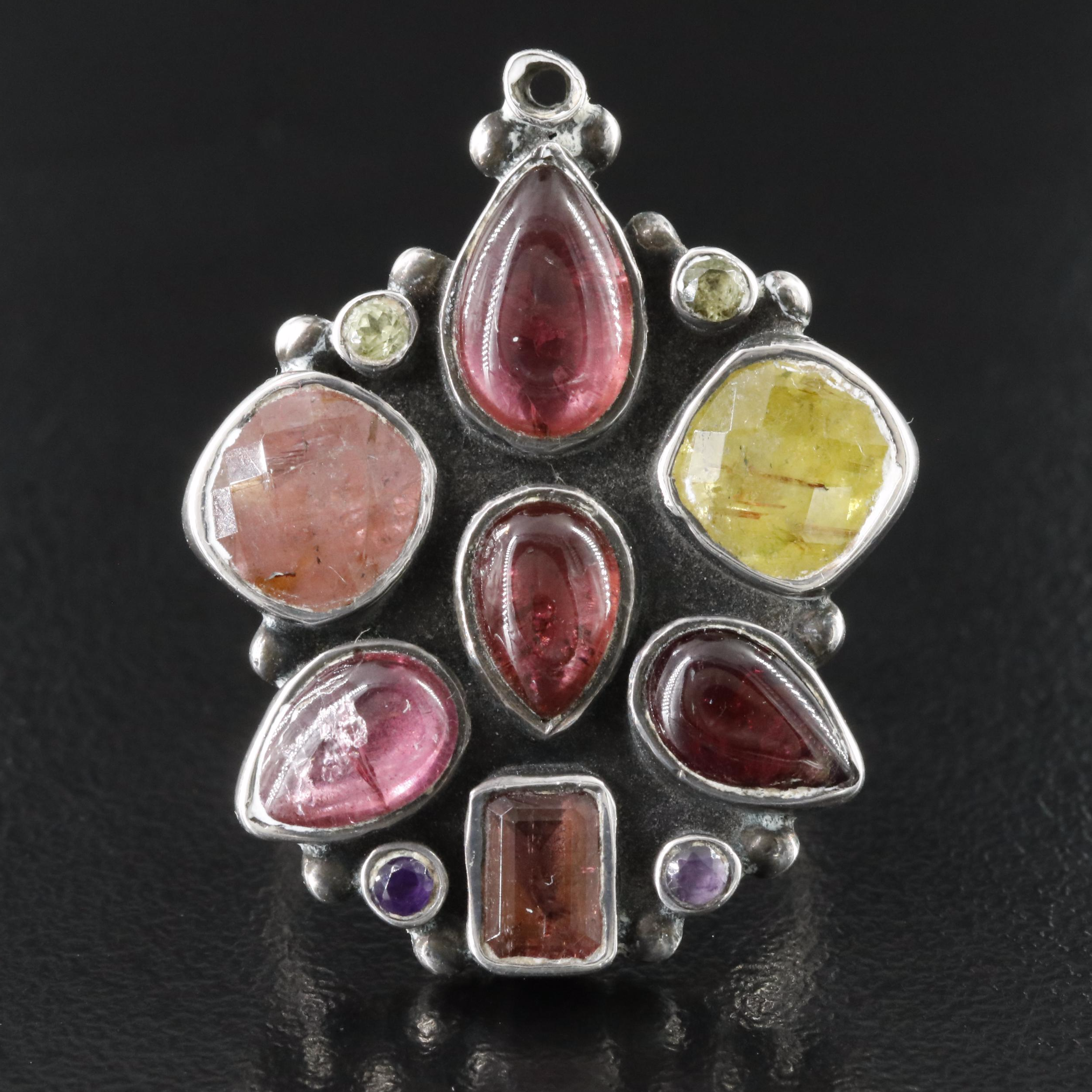 Sterling Gemstone Cluster Ring