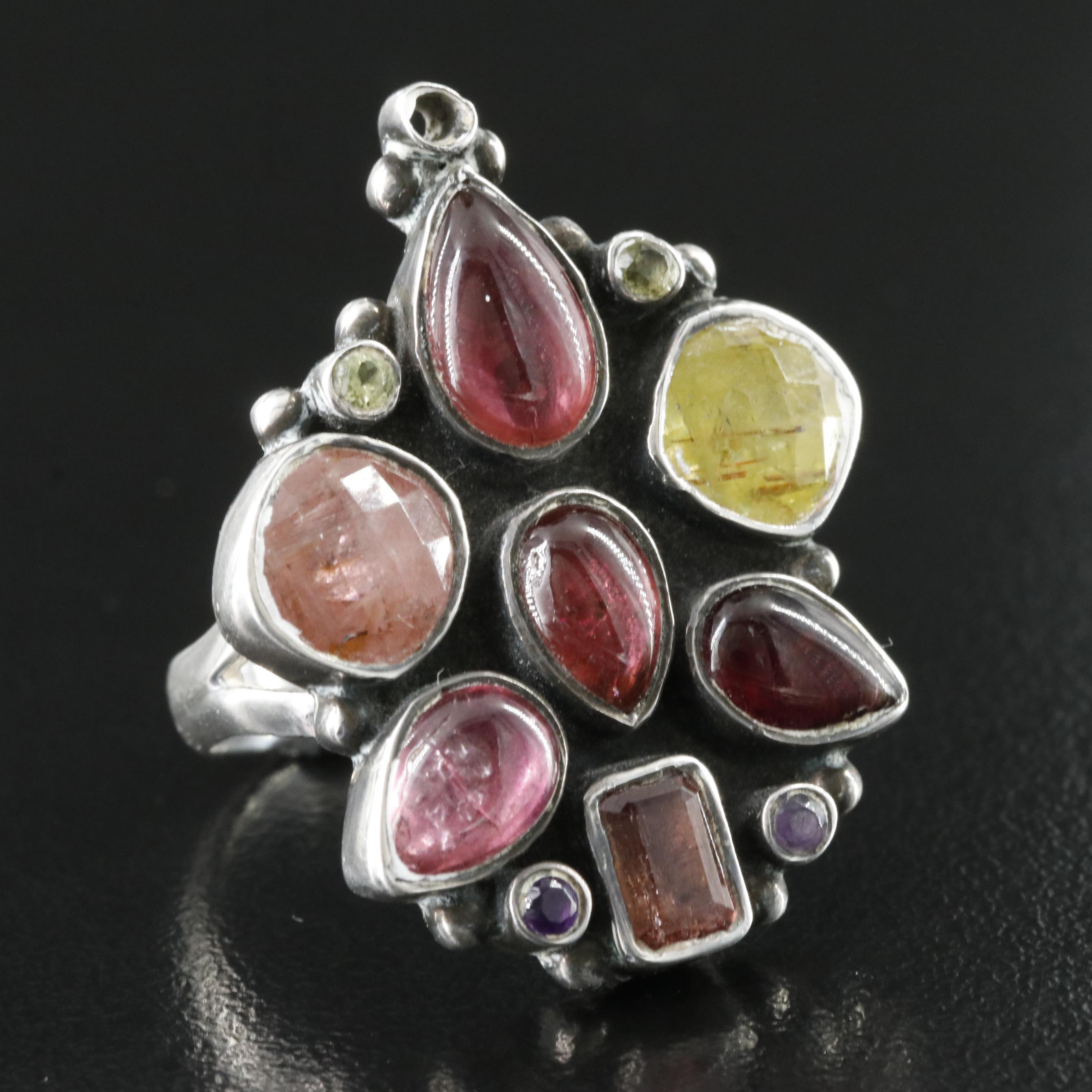 Sterling Gemstone Cluster Ring
