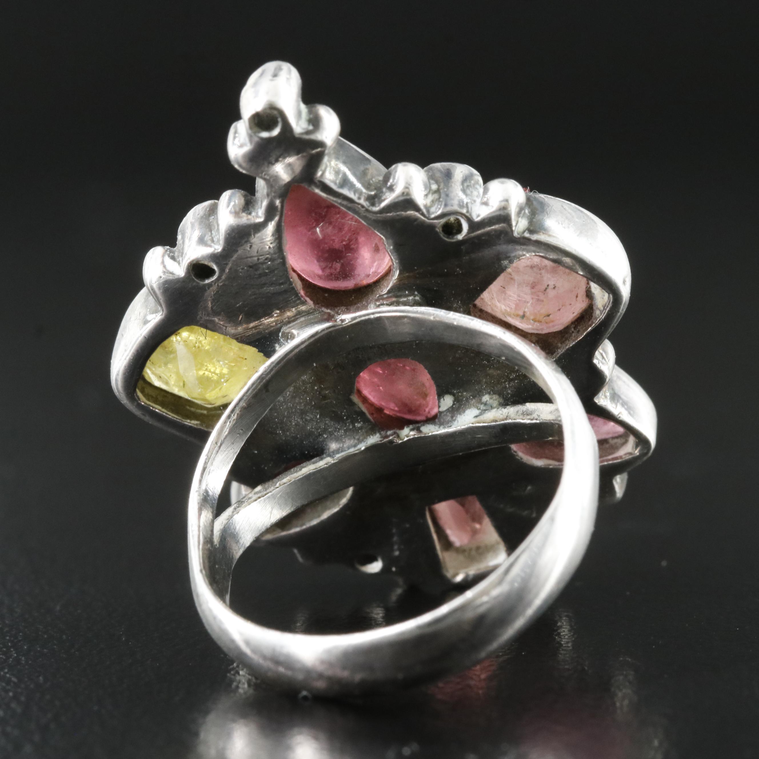 Sterling Gemstone Cluster Ring