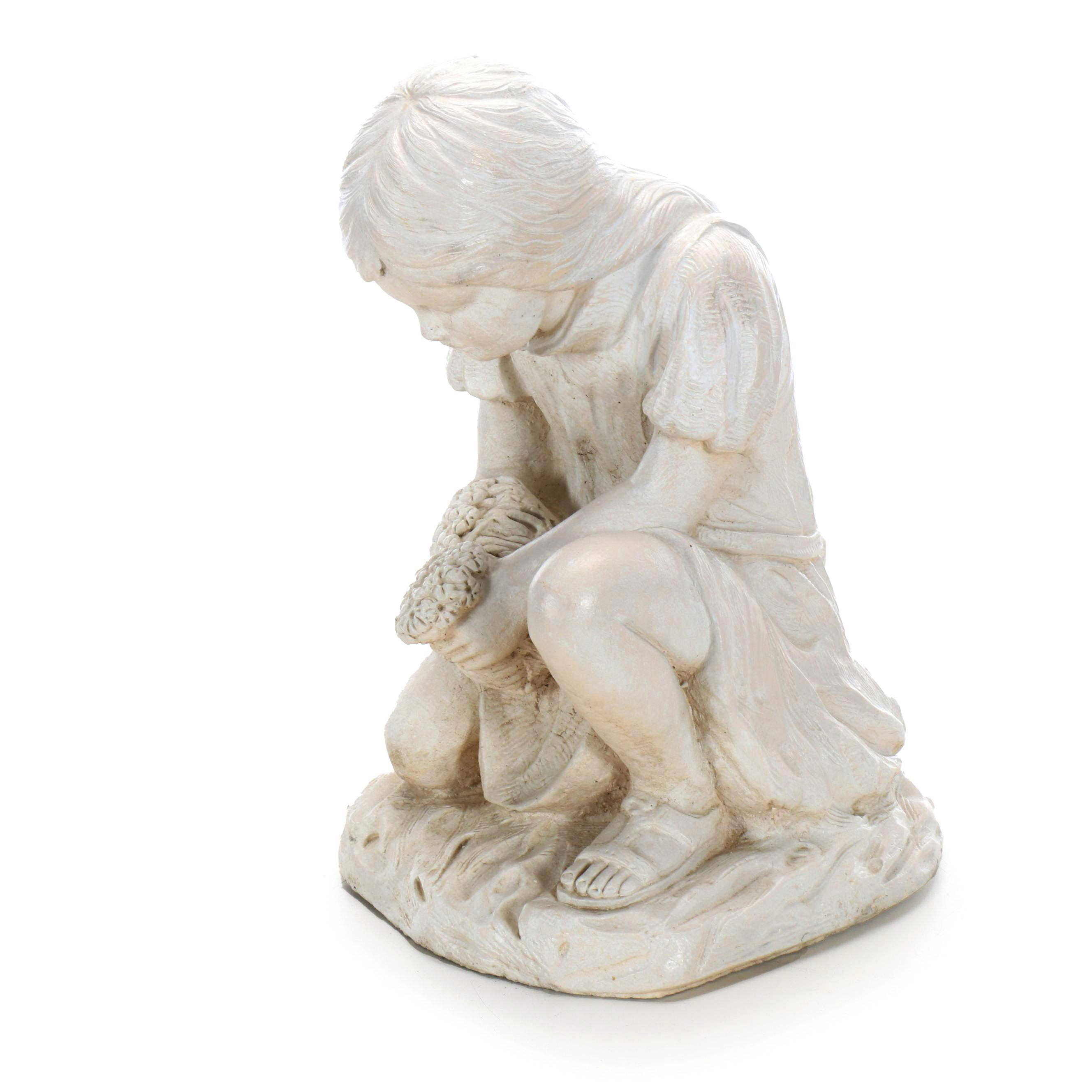 Henri Studios Inc. Girl with Flowers Stone Garden Statue, 1976